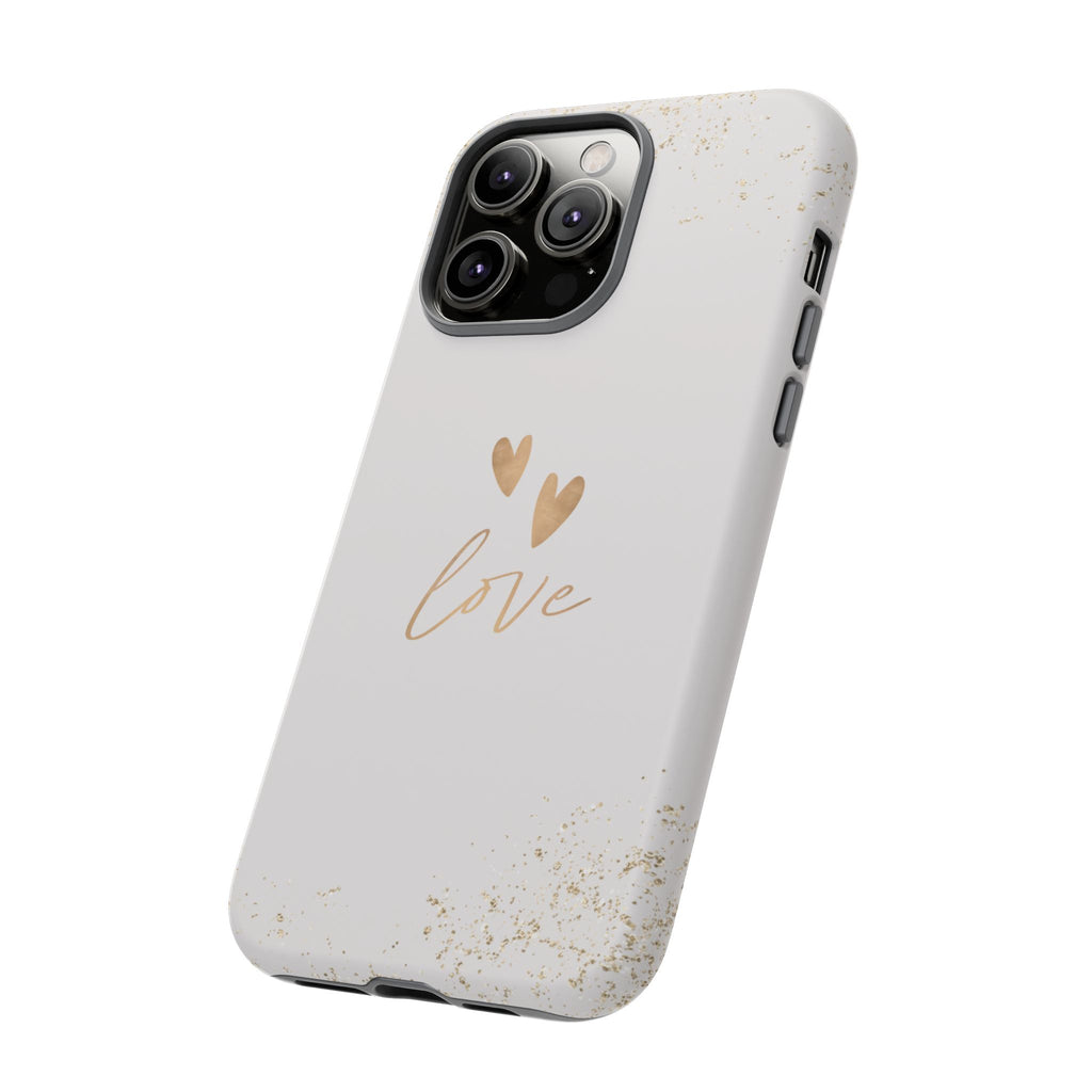 Love Hearts Tough Phone Case — Gold Script Romantic Protective Cover