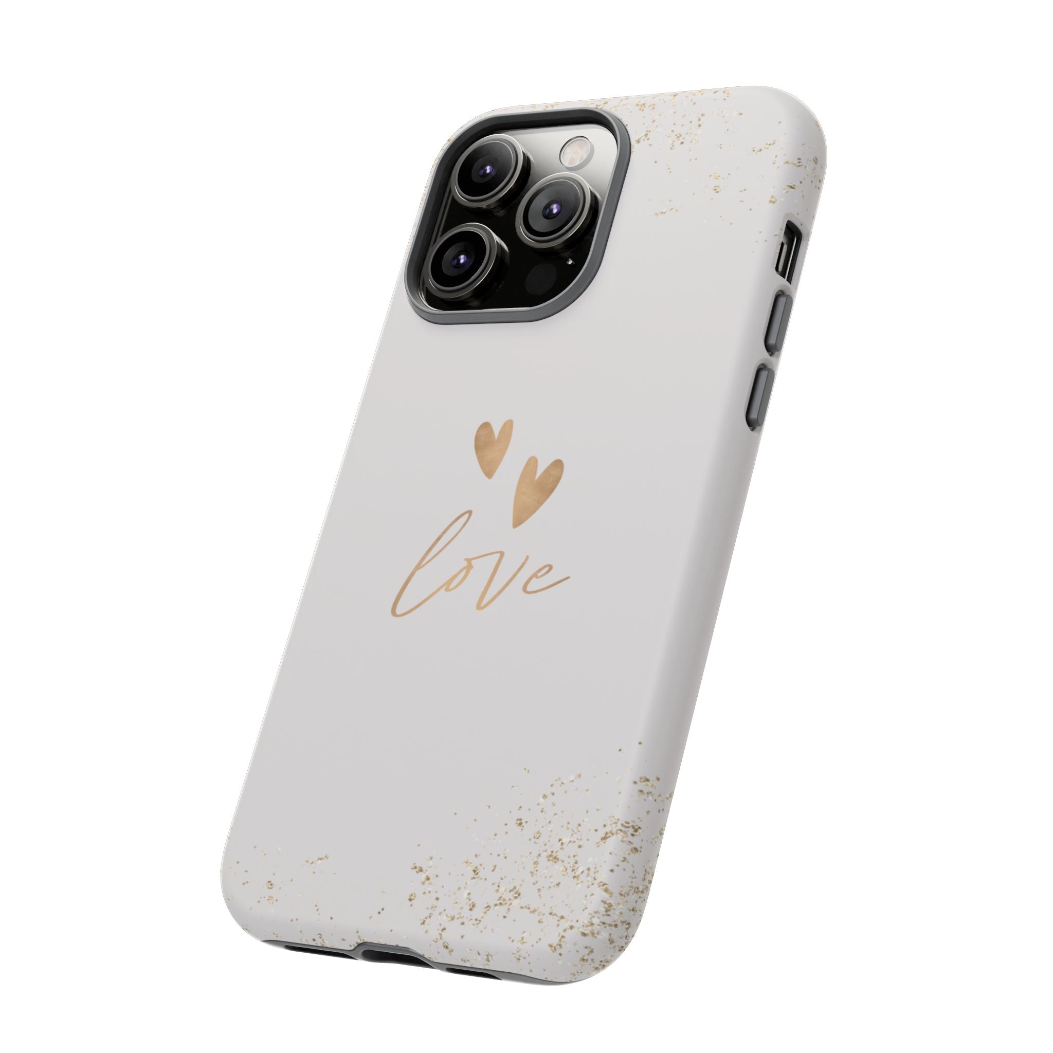 Love Hearts Tough Phone Case — Gold Script Romantic Protective Cover