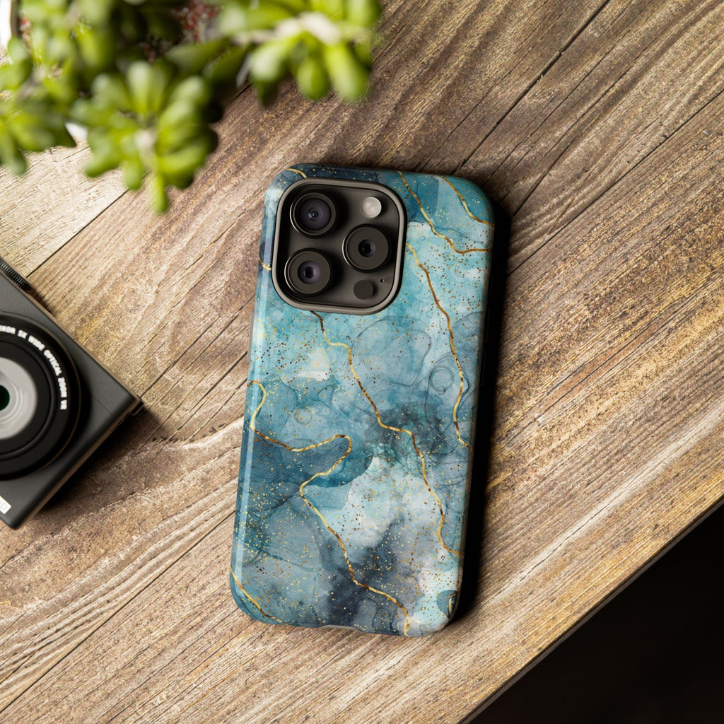 Blue Gold Marble Tough Phone Case
