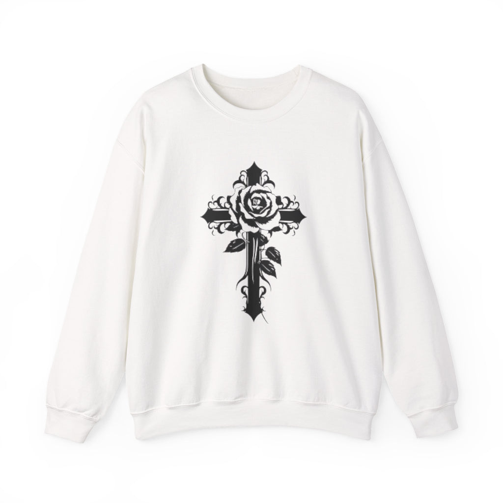Floral Cross Crewneck Sweatshirt — Rose Cross Graphic Pullover