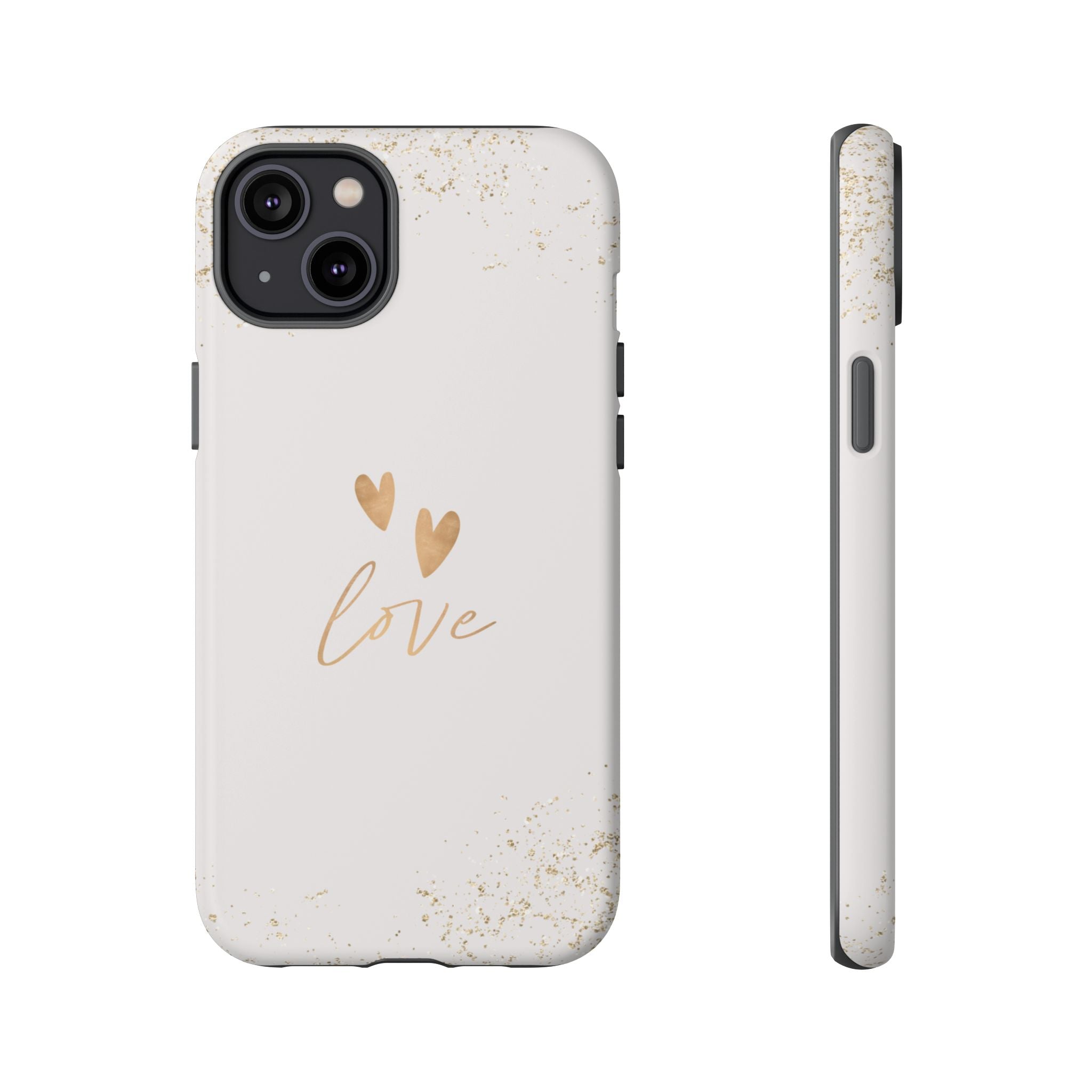 Love Hearts Tough Phone Case — Gold Script Romantic Protective Cover