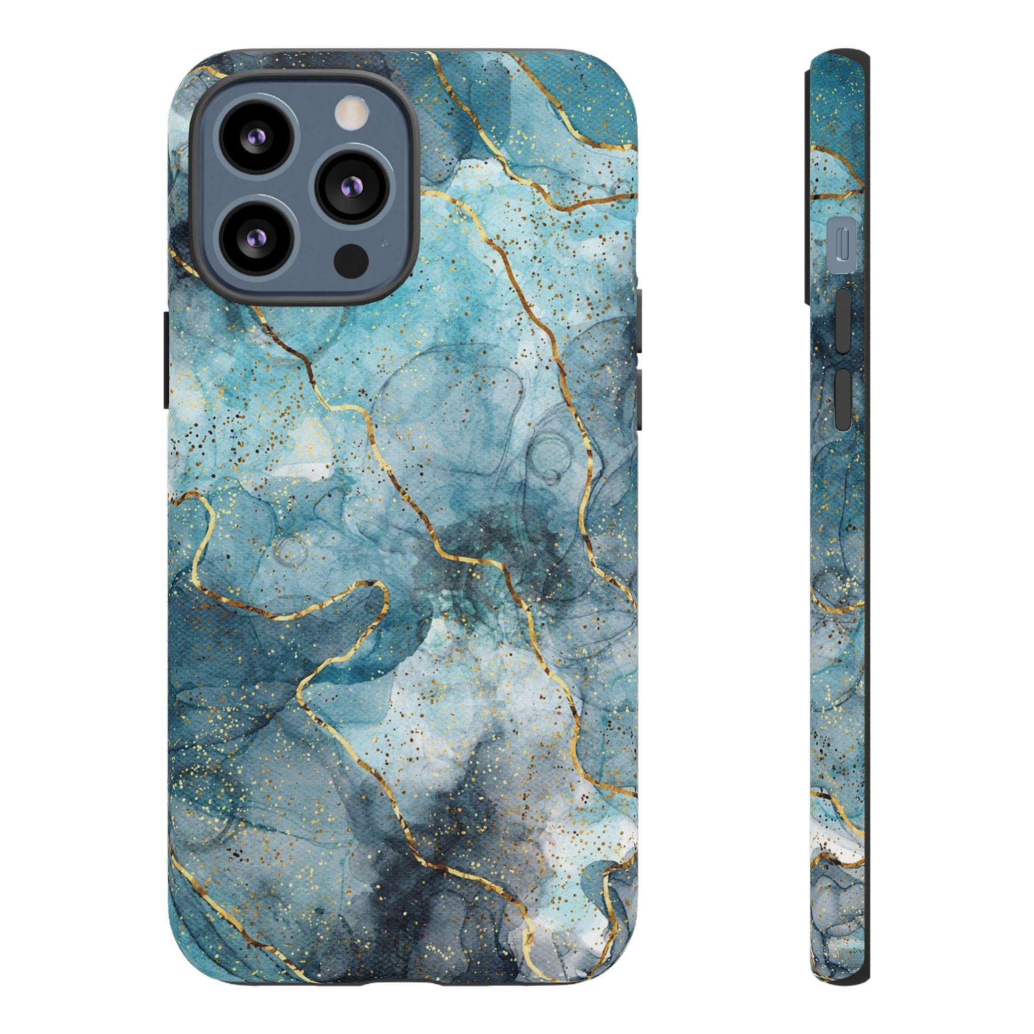 Blue Gold Marble Tough Phone Case
