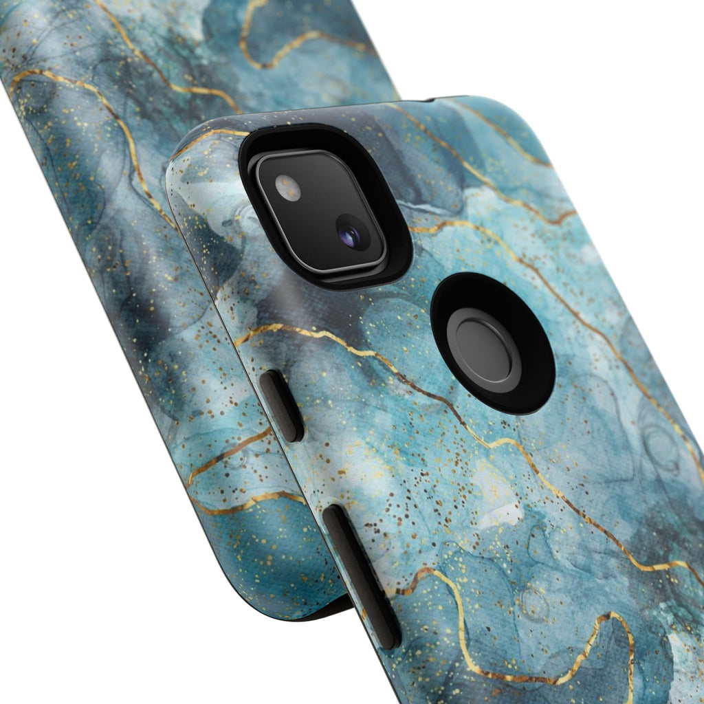 Blue Gold Marble Tough Phone Case