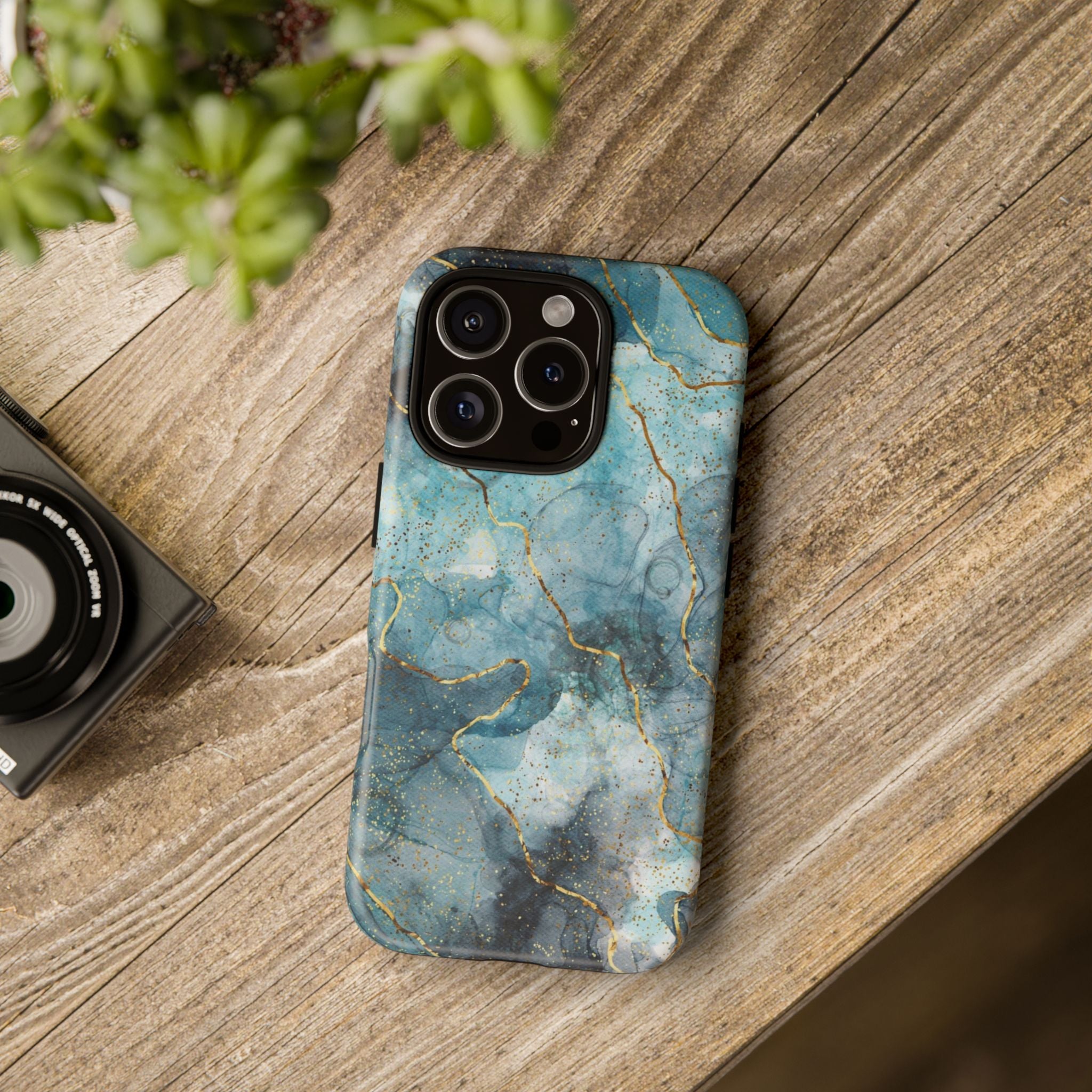 Blue Gold Marble Tough Phone Case