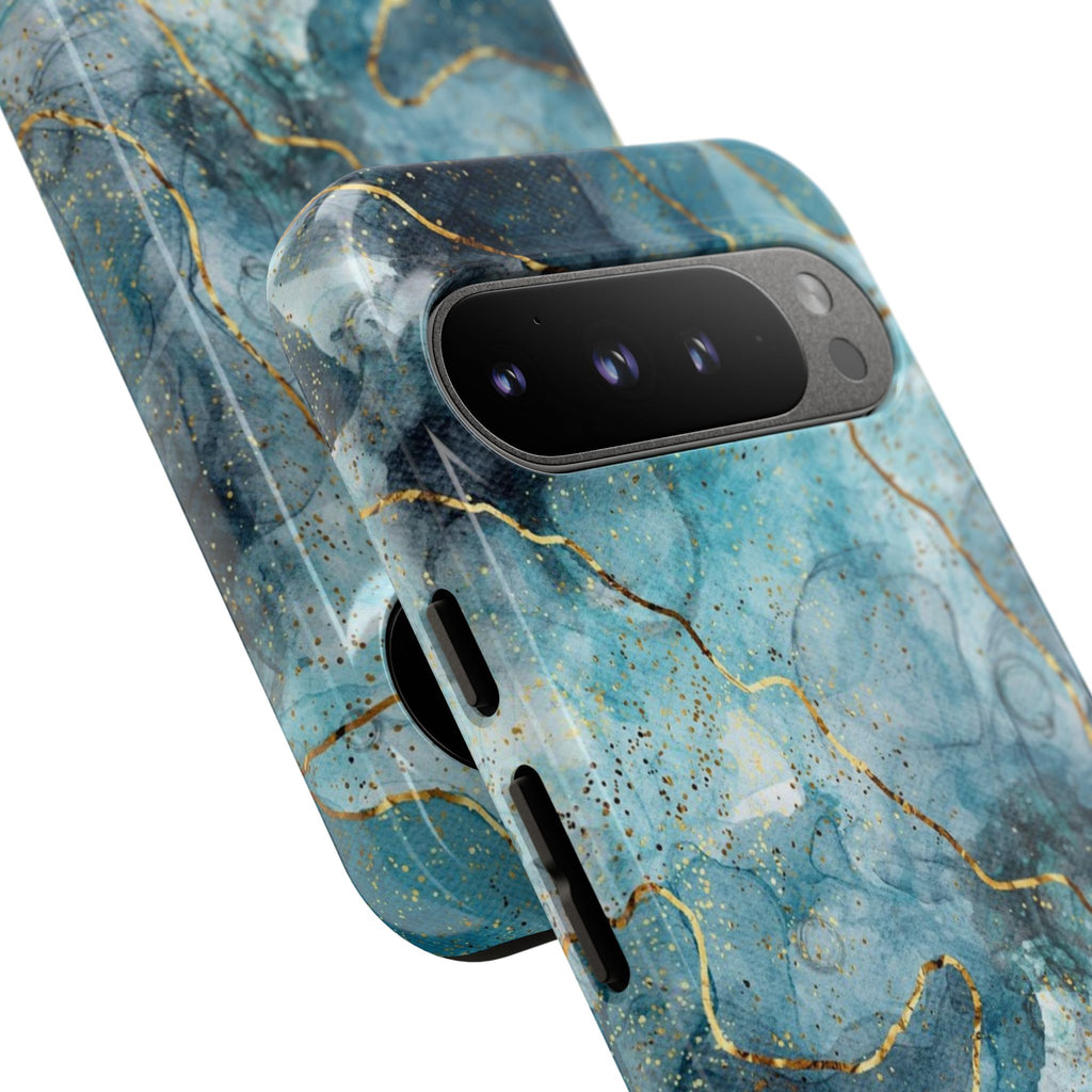 Blue Gold Marble Tough Phone Case