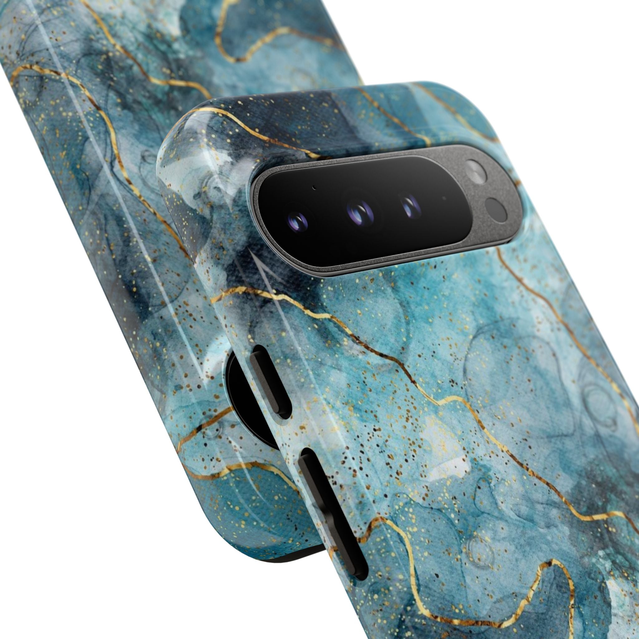 Blue Gold Marble Tough Phone Case
