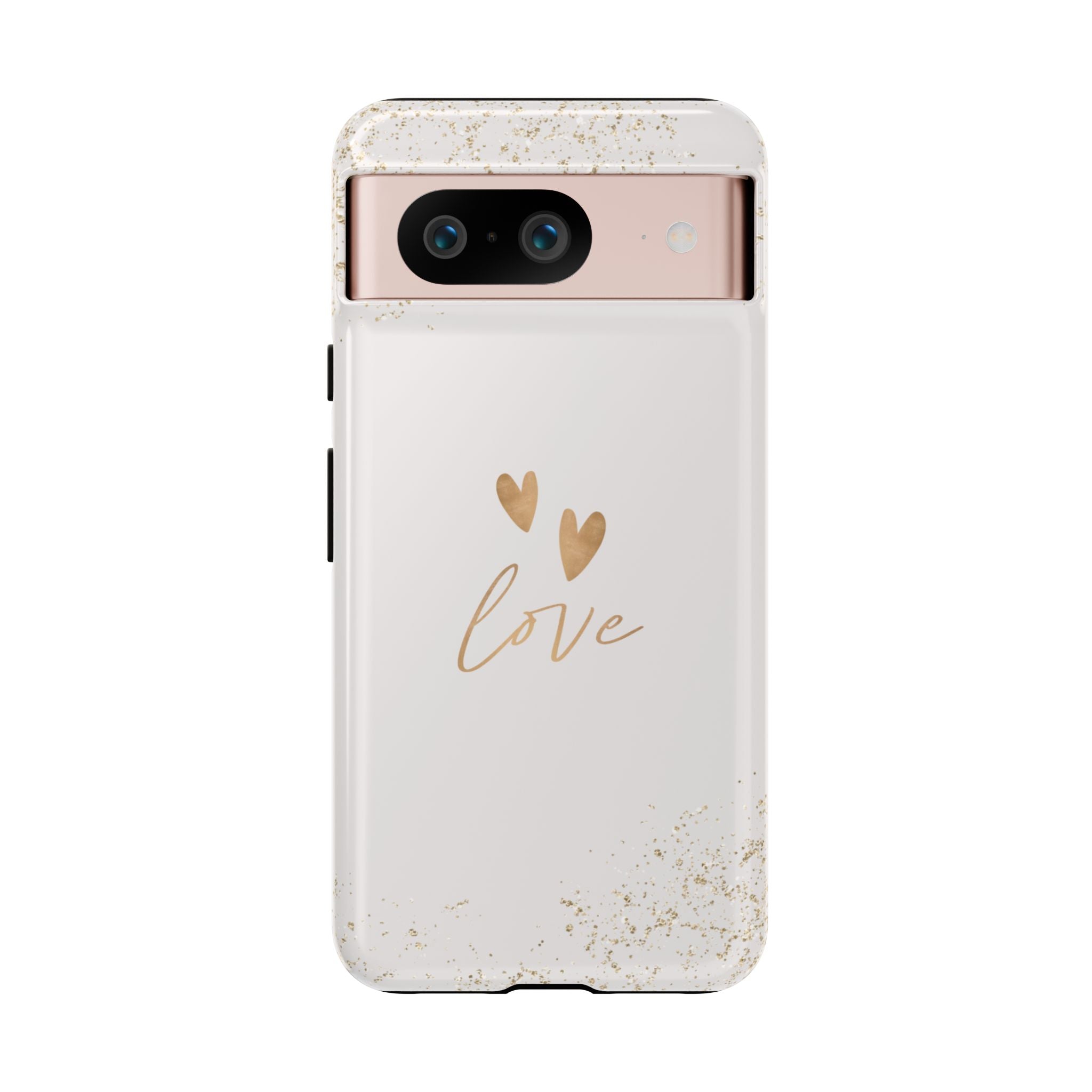 Love Hearts Tough Phone Case — Gold Script Romantic Protective Cover