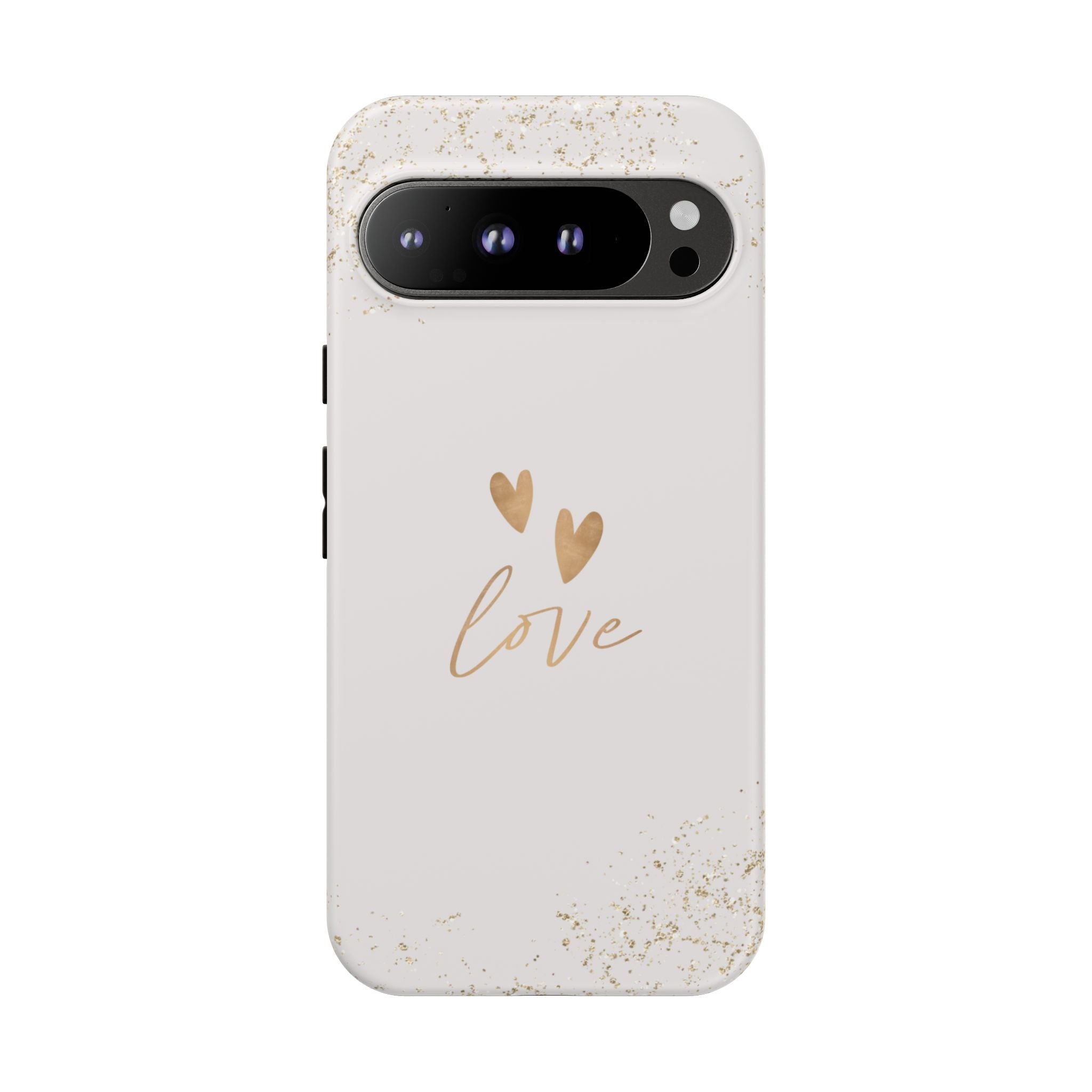 Love Hearts Tough Phone Case — Gold Script Romantic Protective Cover