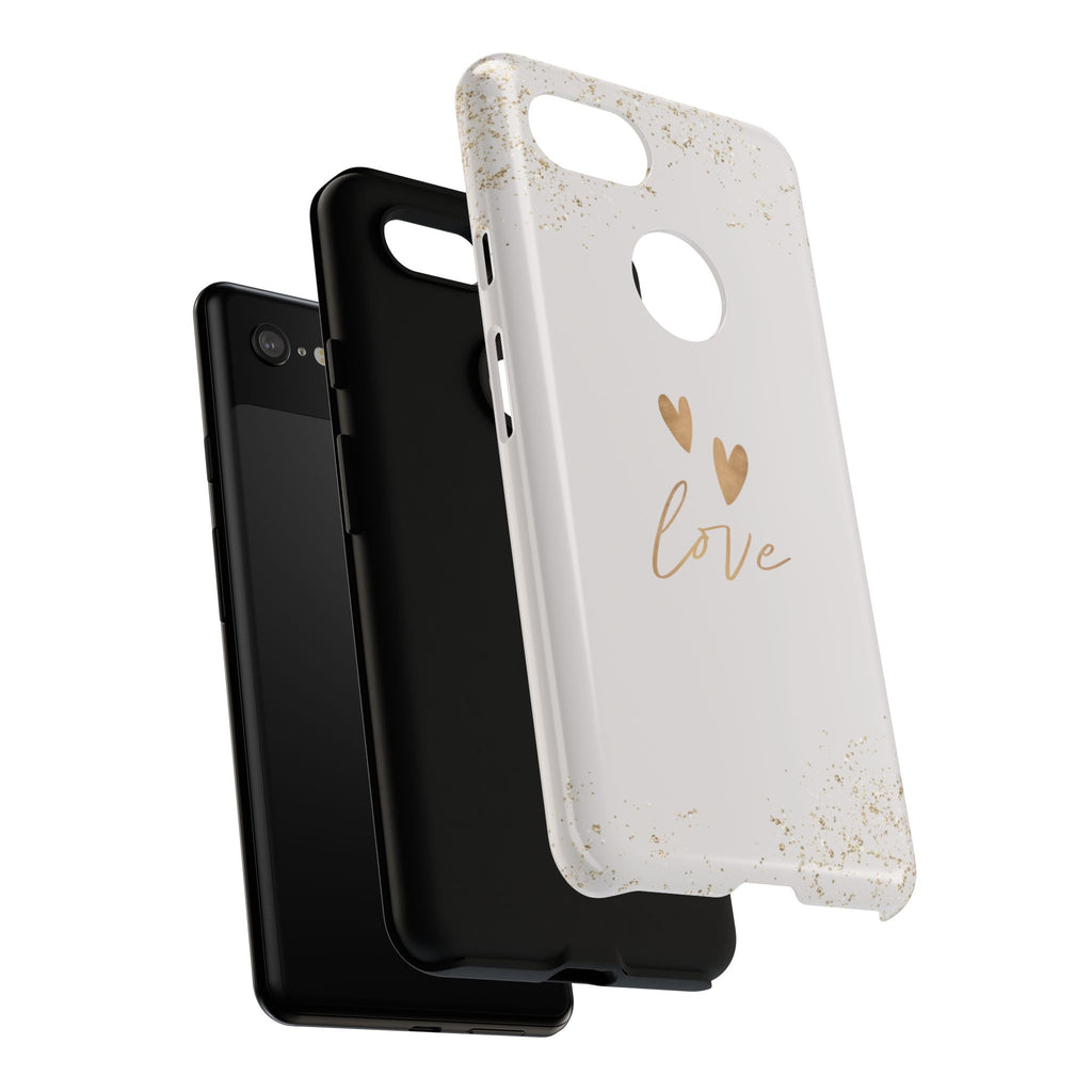 Love Hearts Tough Phone Case — Gold Script Romantic Protective Cover