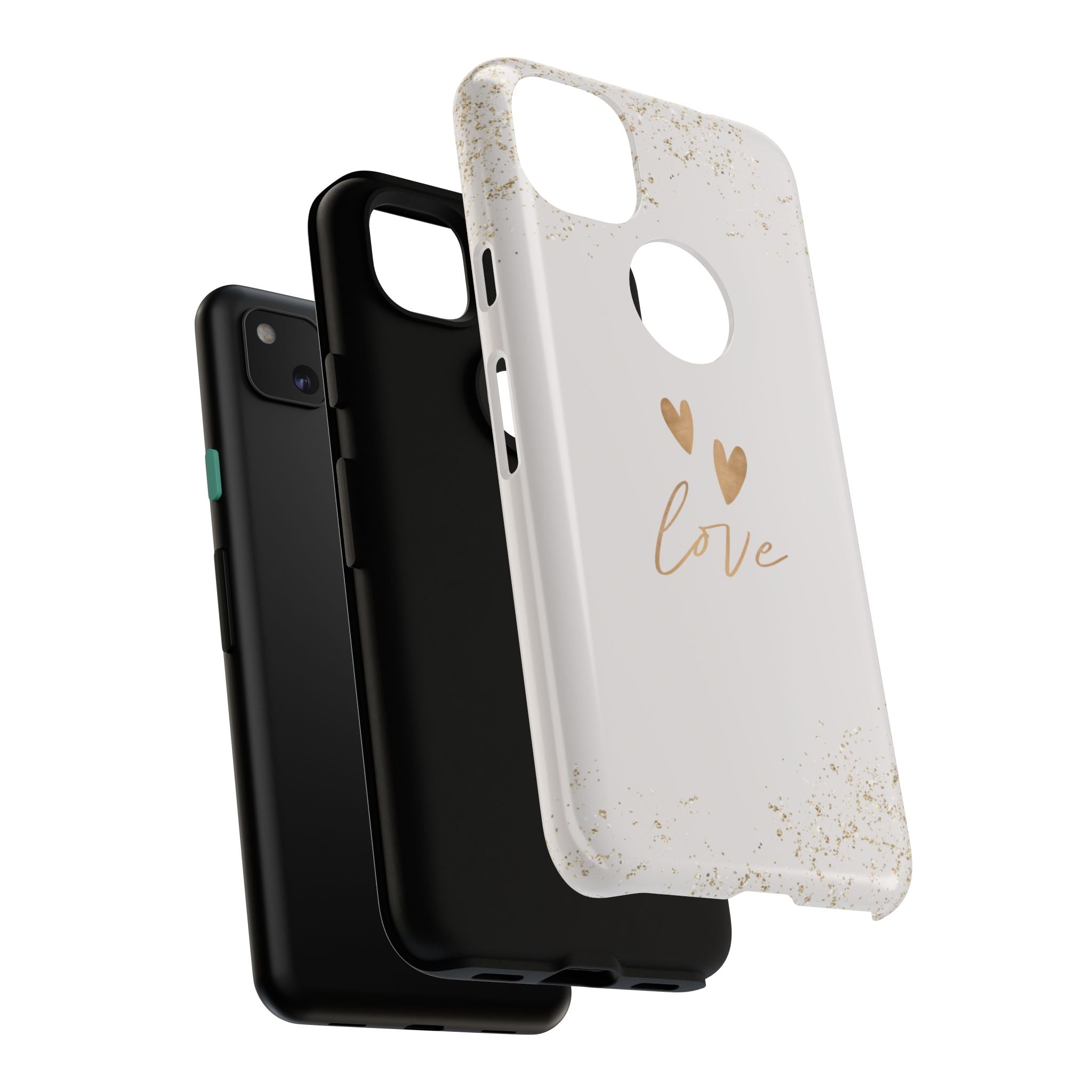 Love Hearts Tough Phone Case — Gold Script Romantic Protective Cover