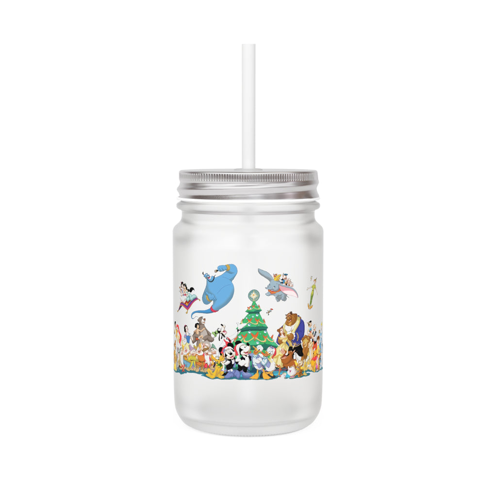 Holiday Cartoon Characters Mason Jar Tumbler with Straw