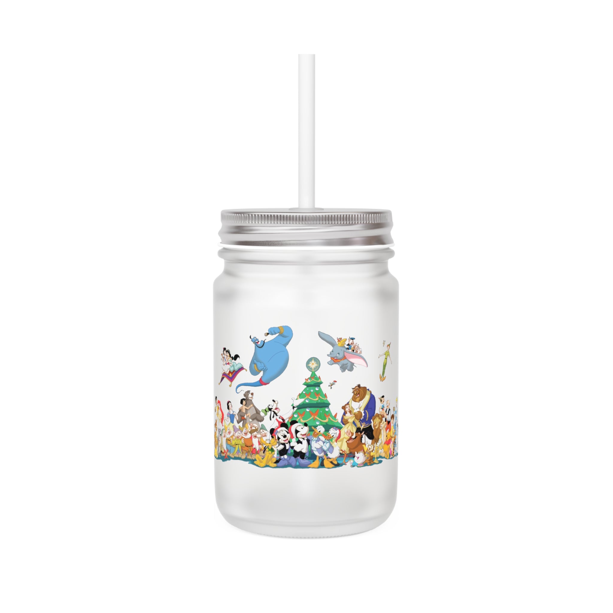 Holiday Cartoon Characters Mason Jar Tumbler with Straw
