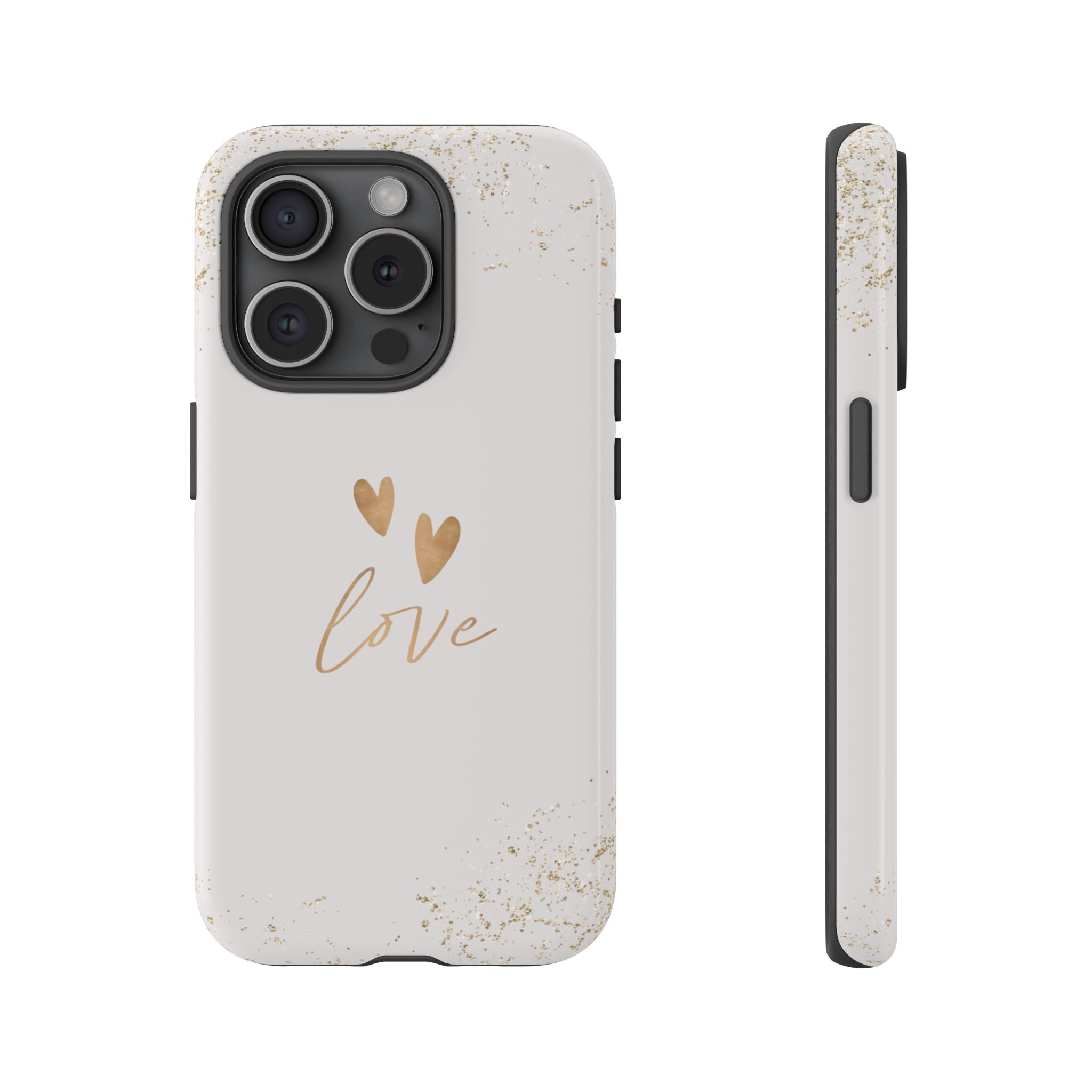 Love Hearts Tough Phone Case — Gold Script Romantic Protective Cover