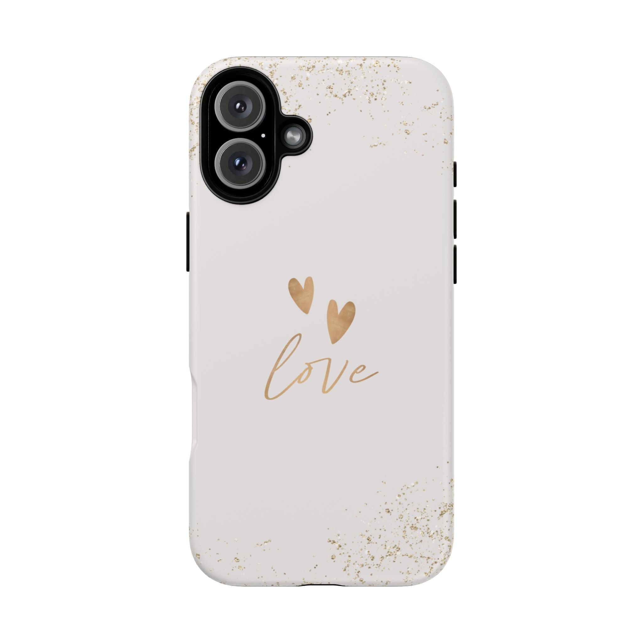 Love Hearts Tough Phone Case — Gold Script Romantic Protective Cover