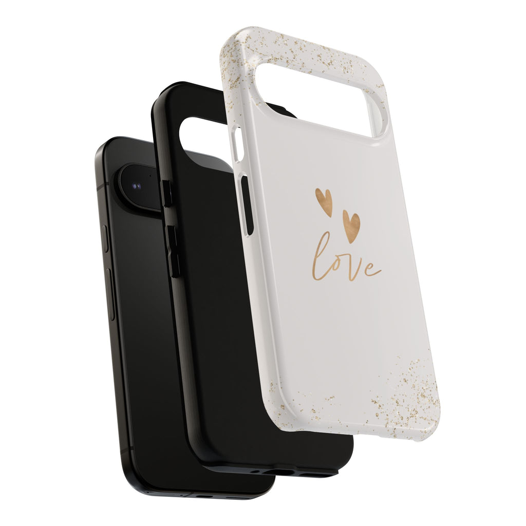 Love Hearts Tough Phone Case — Gold Script Romantic Protective Cover