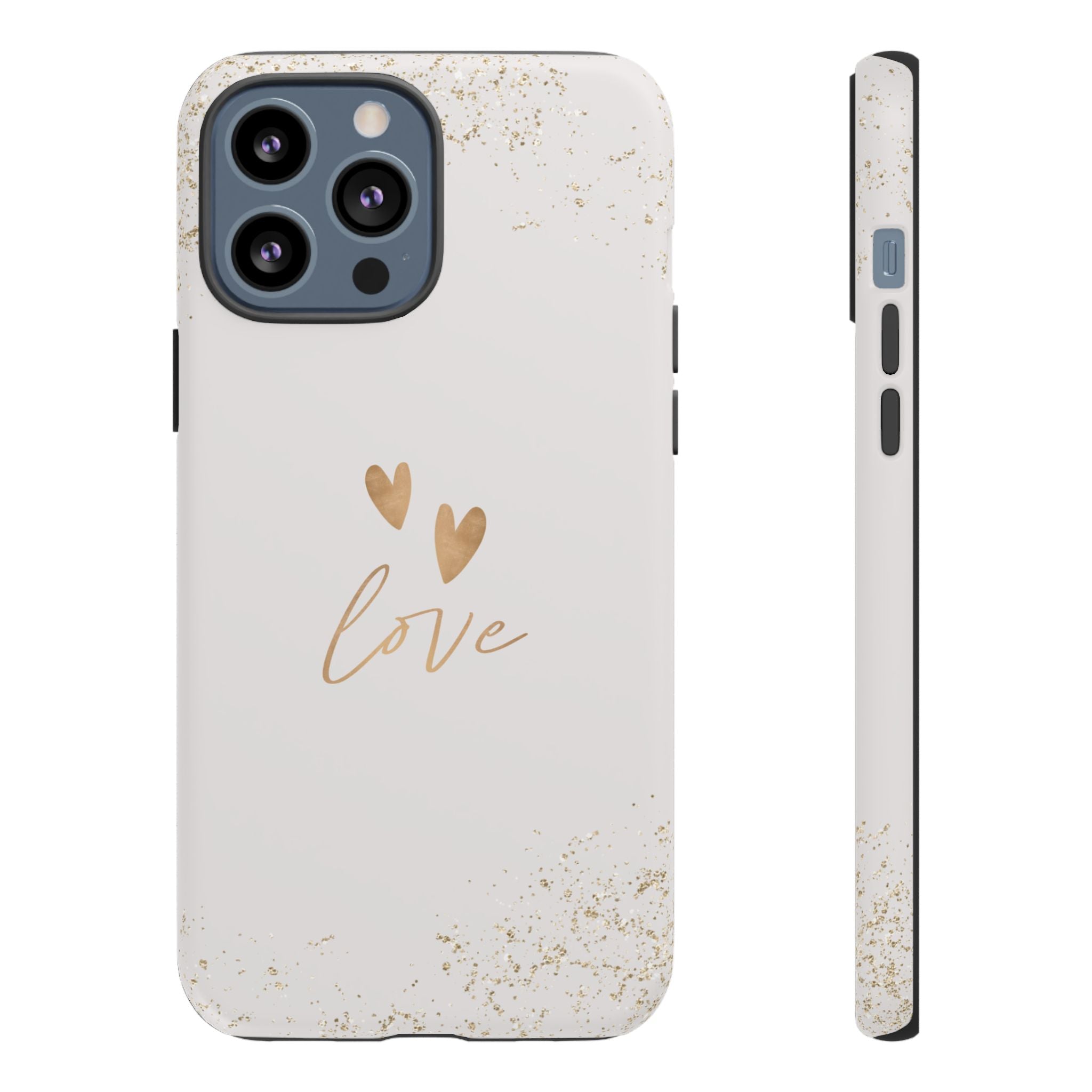 Love Hearts Tough Phone Case — Gold Script Romantic Protective Cover