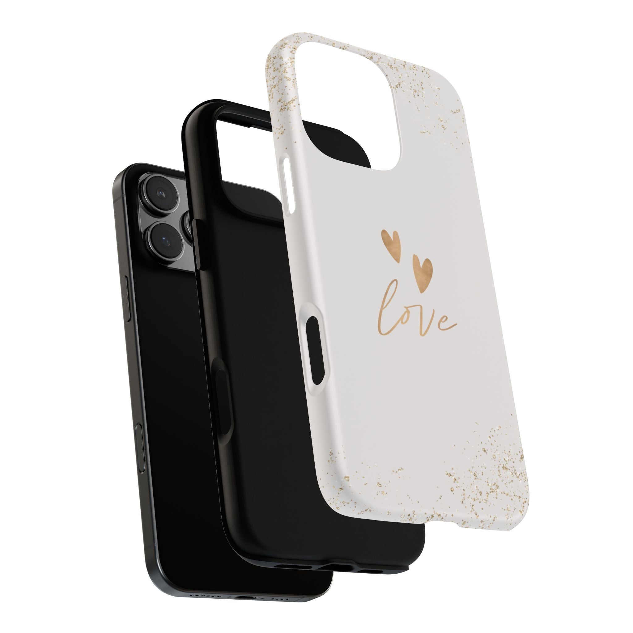 Love Hearts Tough Phone Case — Gold Script Romantic Protective Cover