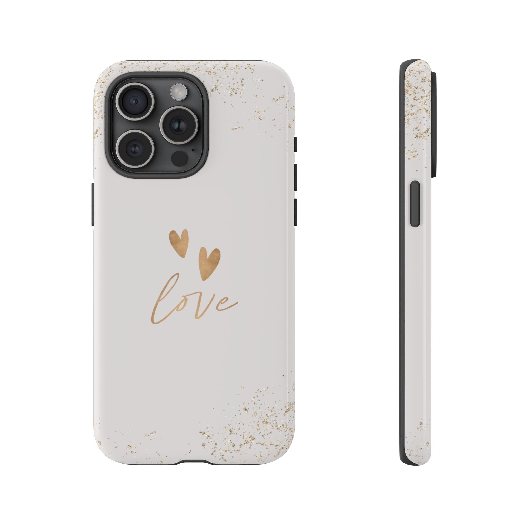 Love Hearts Tough Phone Case — Gold Script Romantic Protective Cover