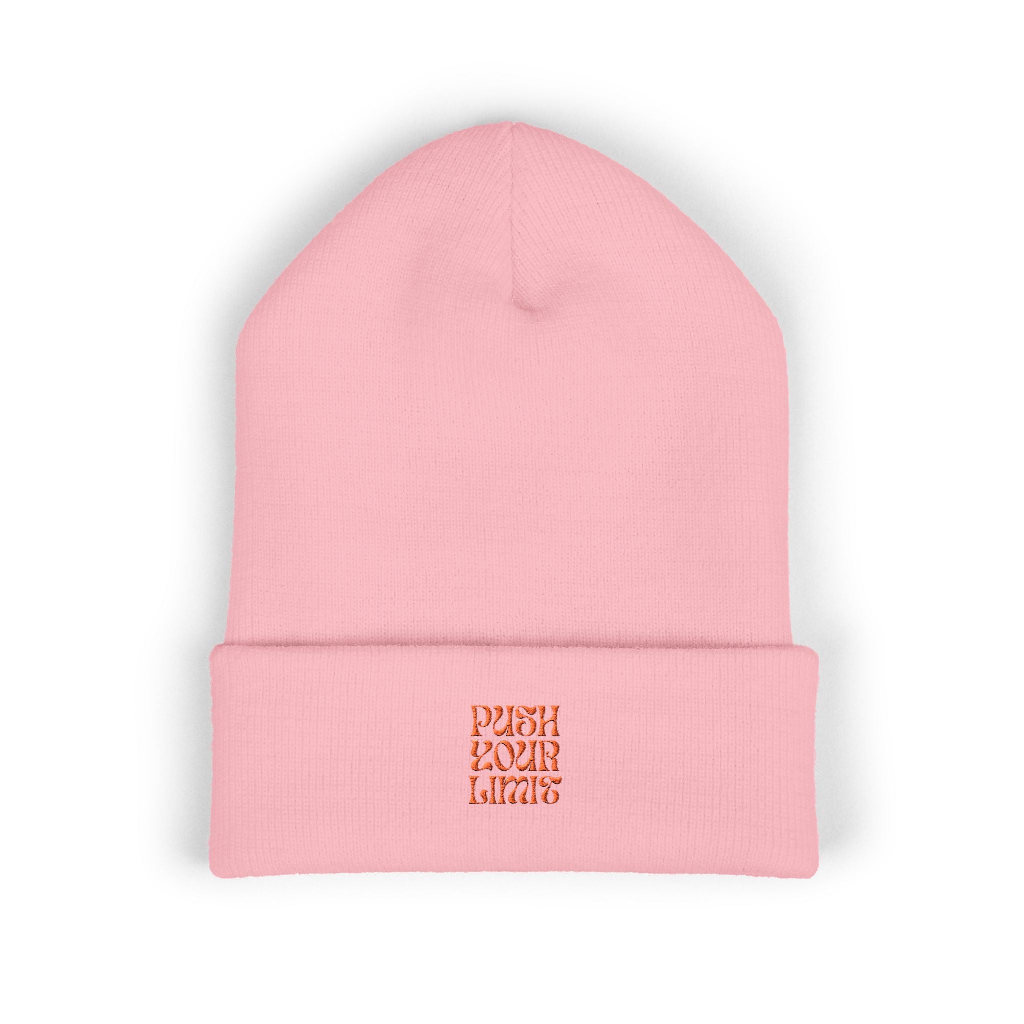 Embroidered "Push Your Limits" Cuffed Beanie — Cozy Athletic Knit Hat
