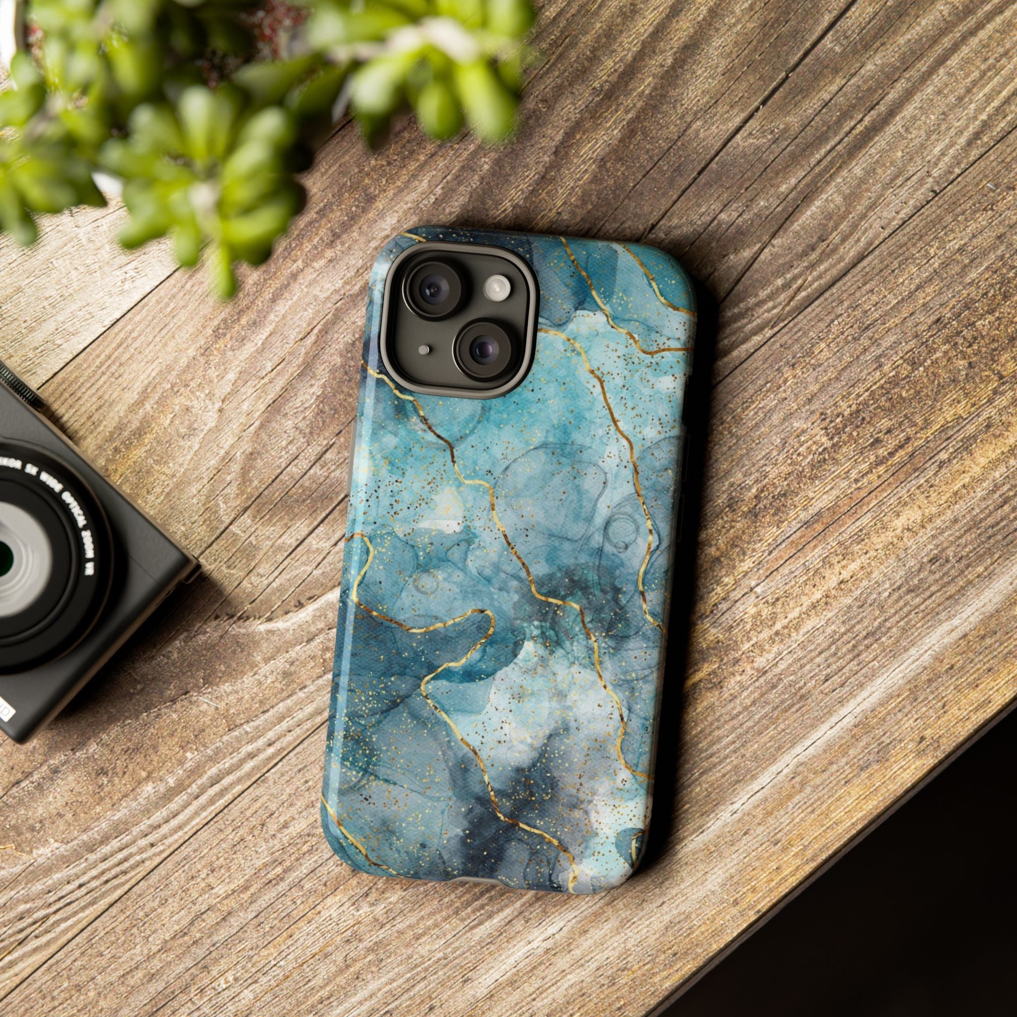 Blue Gold Marble Tough Phone Case
