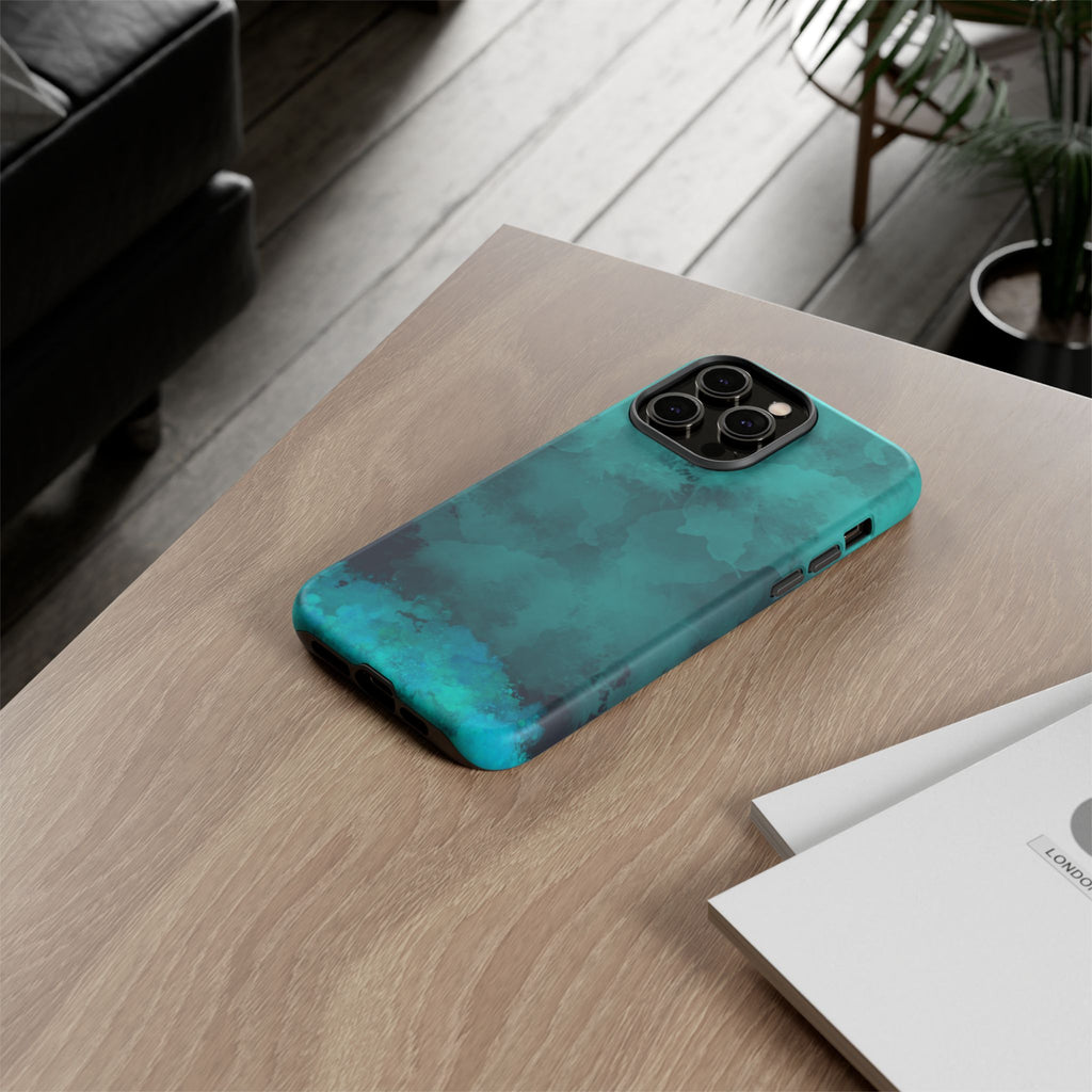 Turquoise Cloud Tough Phone Case — Protective Teal Marble Design