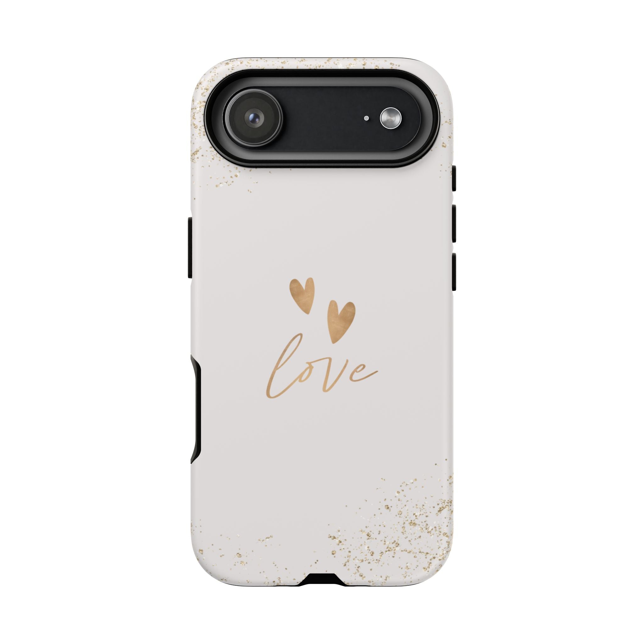 Love Hearts Tough Phone Case — Gold Script Romantic Protective Cover