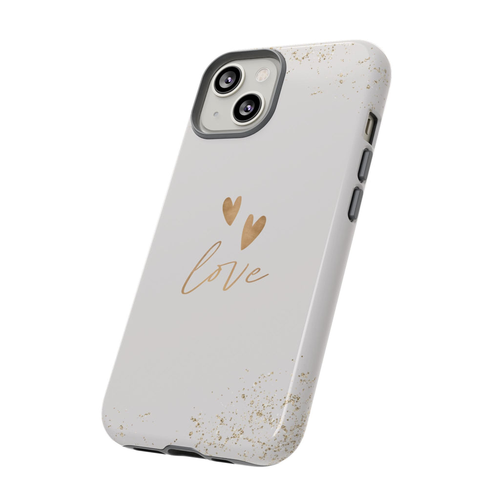 Love Hearts Tough Phone Case — Gold Script Romantic Protective Cover