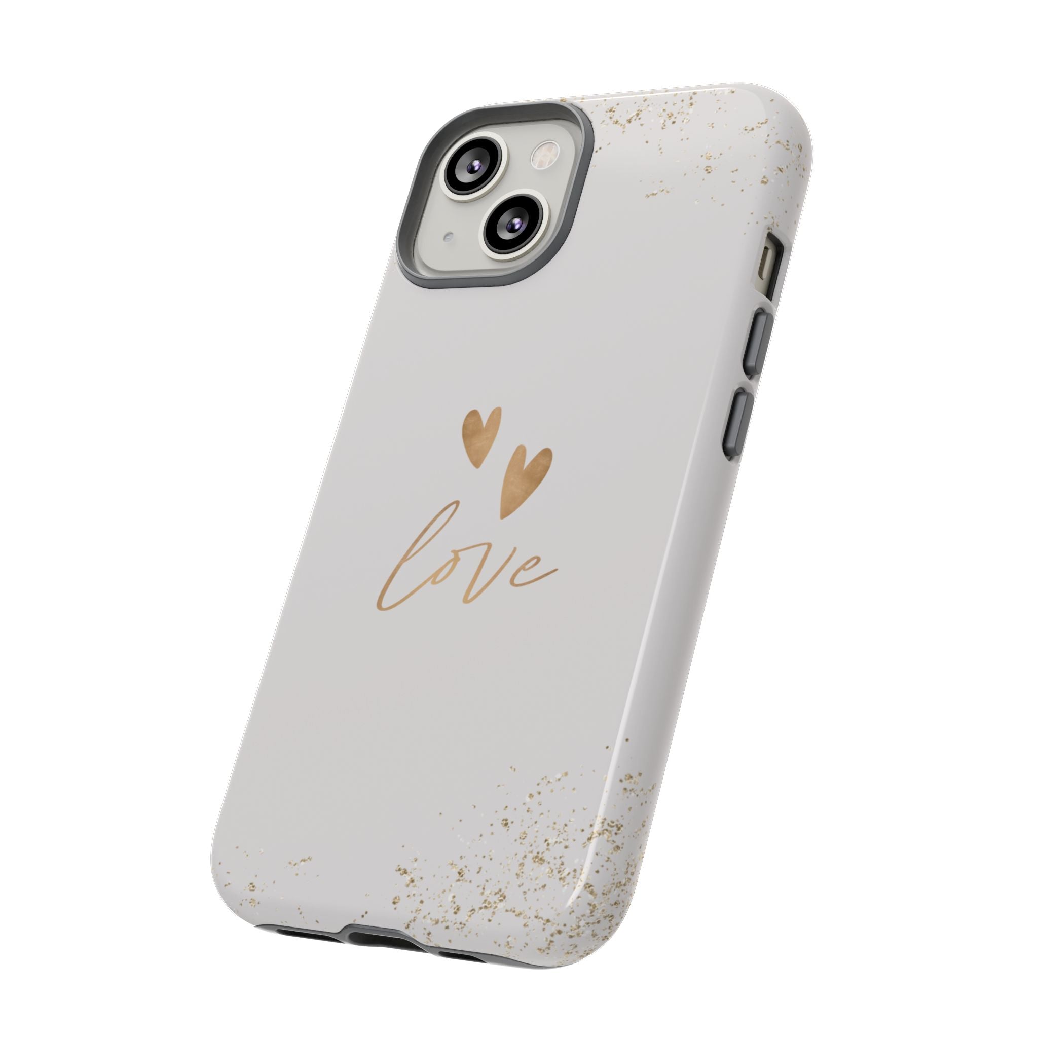 Love Hearts Tough Phone Case — Gold Script Romantic Protective Cover
