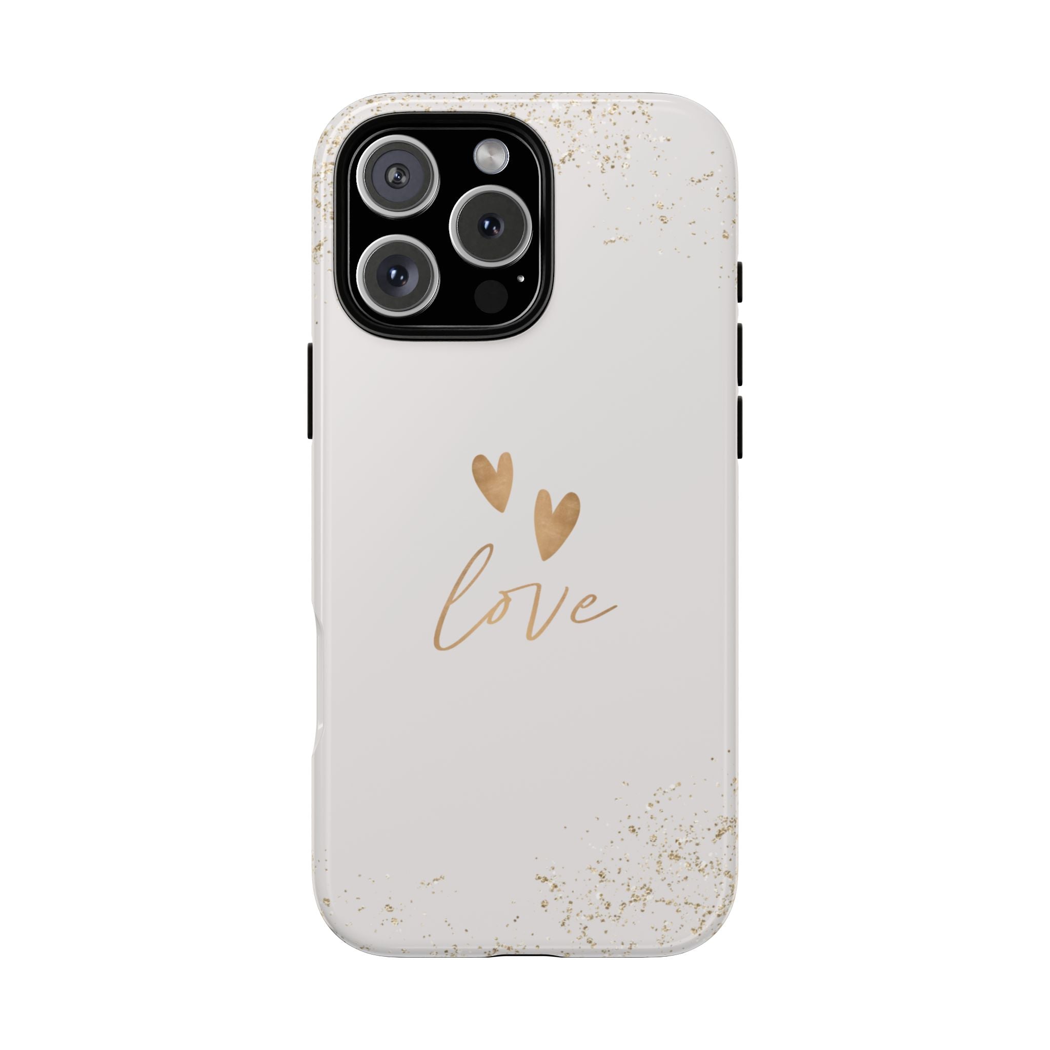 Love Hearts Tough Phone Case — Gold Script Romantic Protective Cover