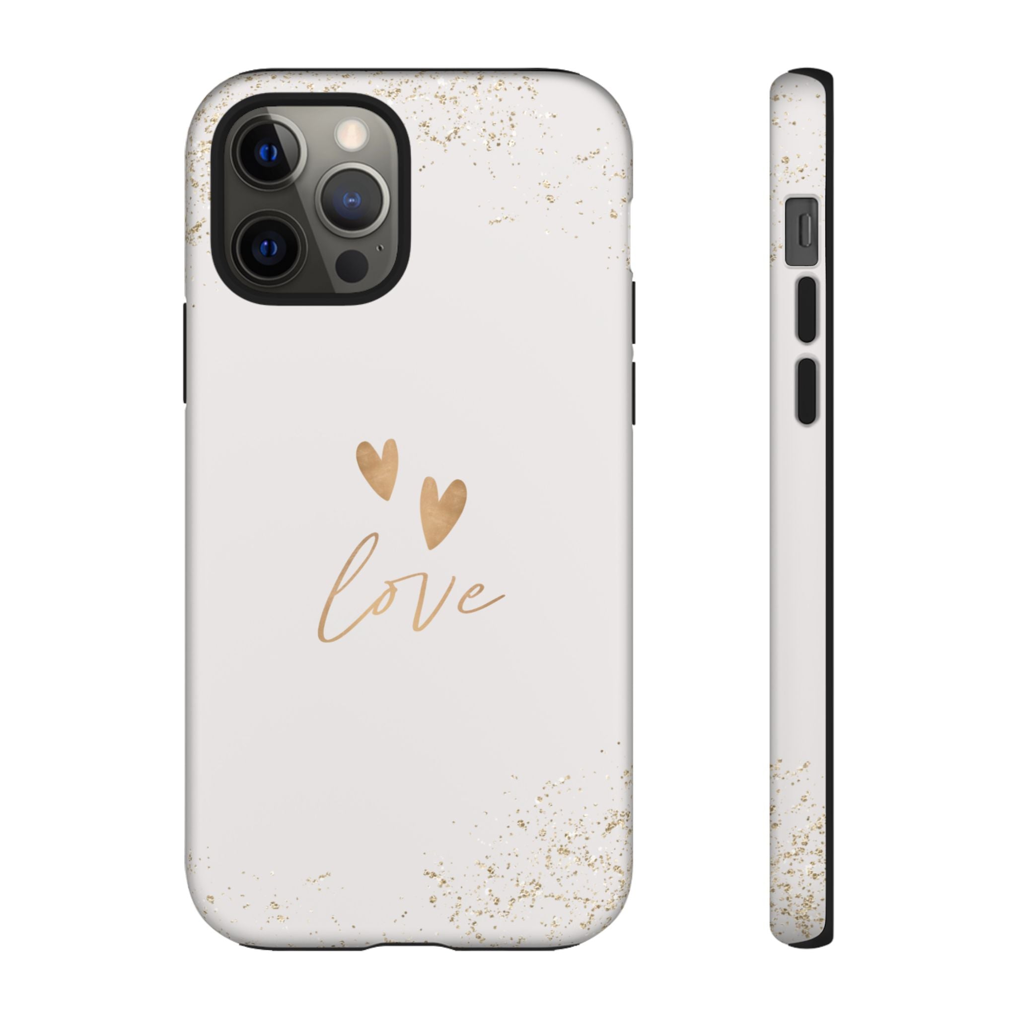 Love Hearts Tough Phone Case — Gold Script Romantic Protective Cover