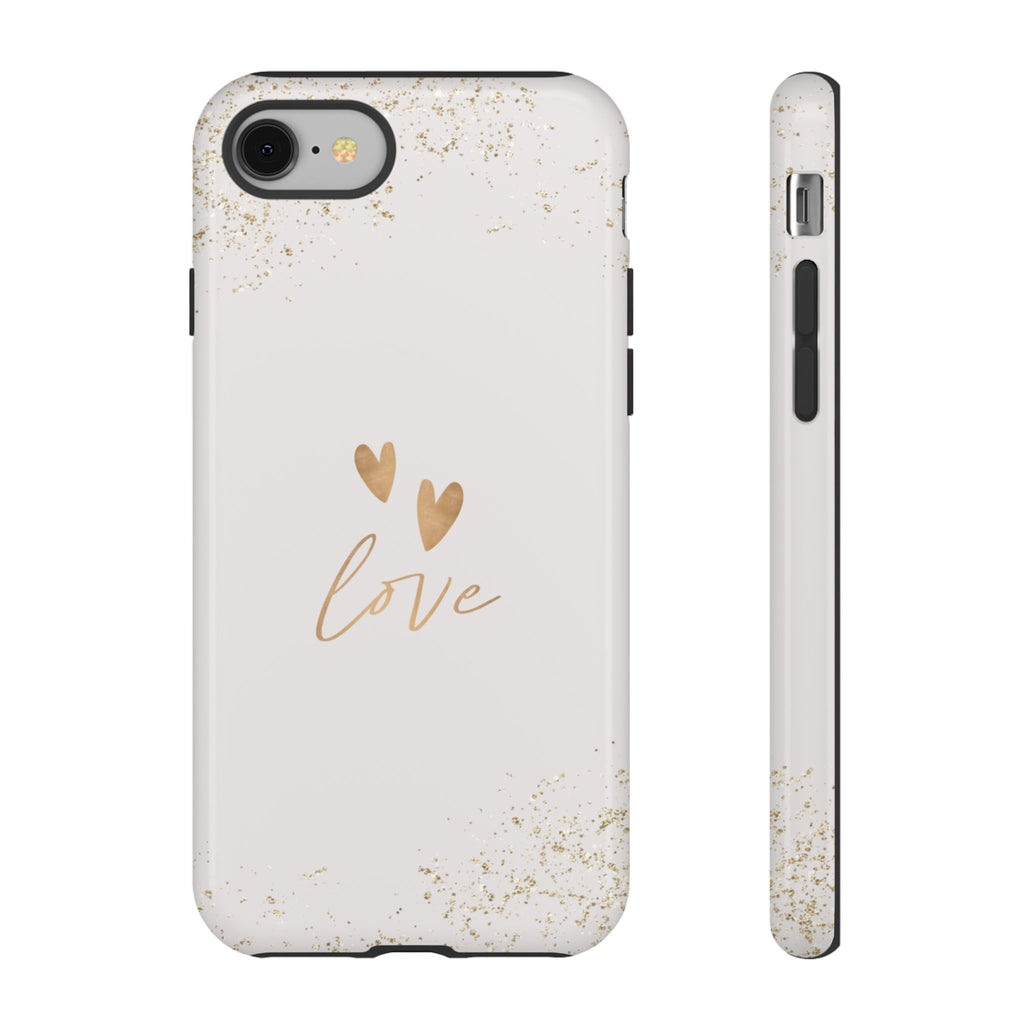 Love Hearts Tough Phone Case — Gold Script Romantic Protective Cover