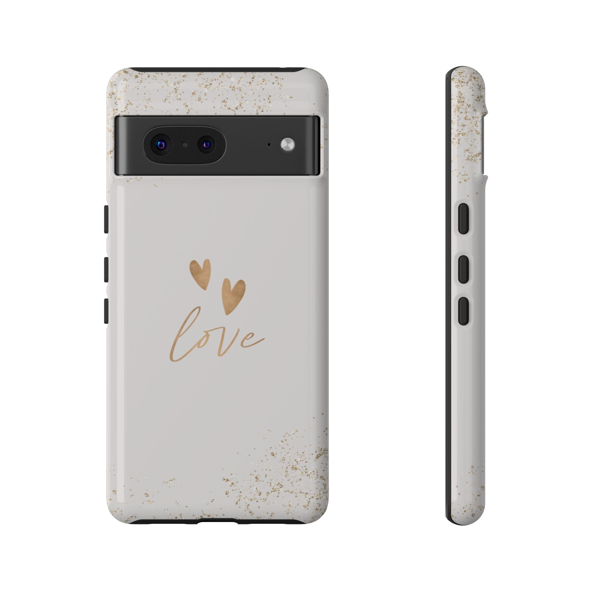 Love Hearts Tough Phone Case — Gold Script Romantic Protective Cover