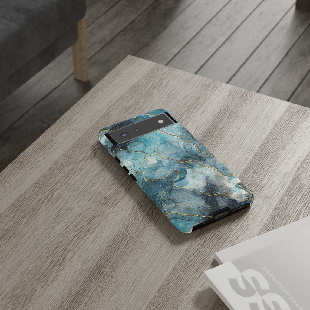 Blue Gold Marble Tough Phone Case