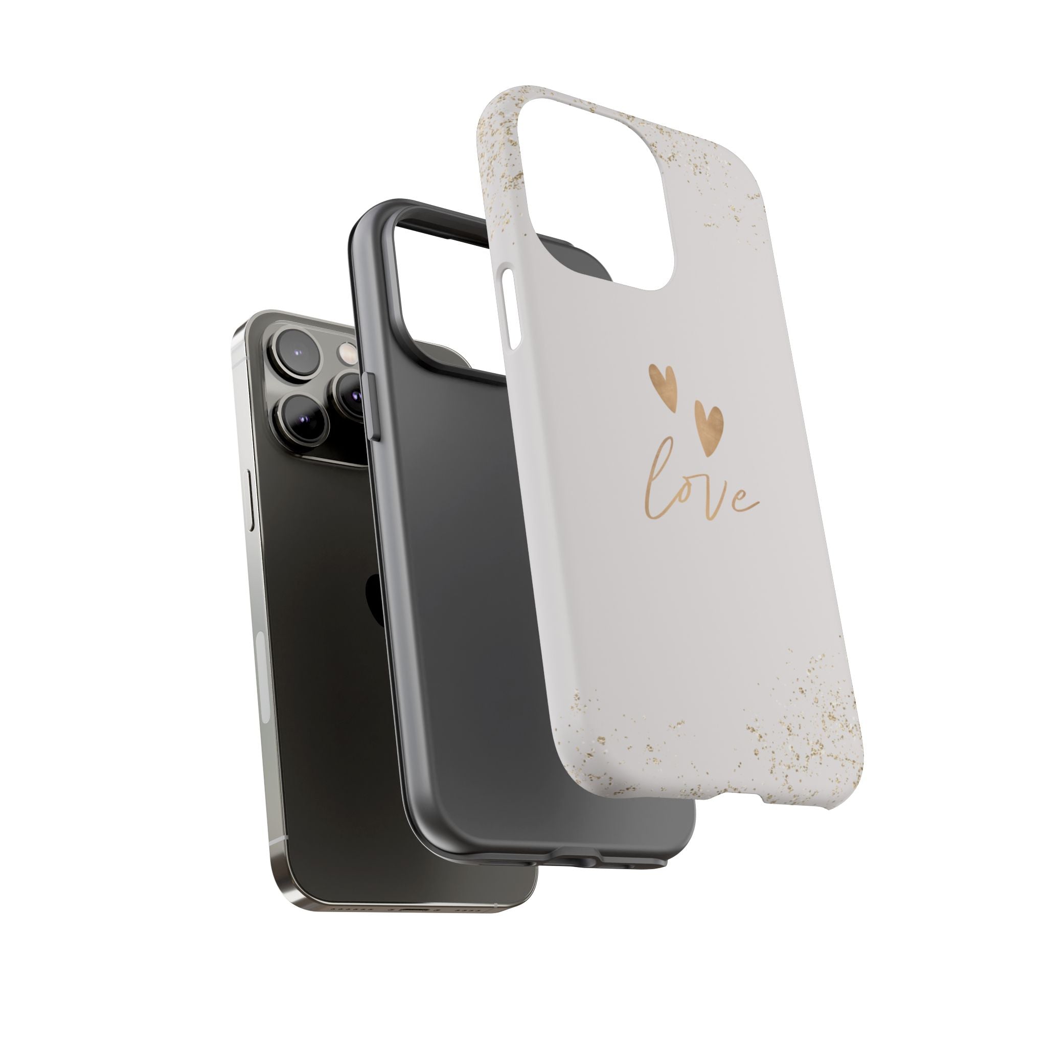 Love Hearts Tough Phone Case — Gold Script Romantic Protective Cover