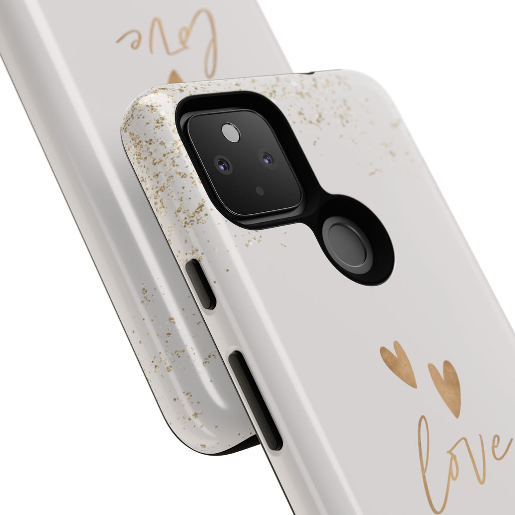Love Hearts Tough Phone Case — Gold Script Romantic Protective Cover