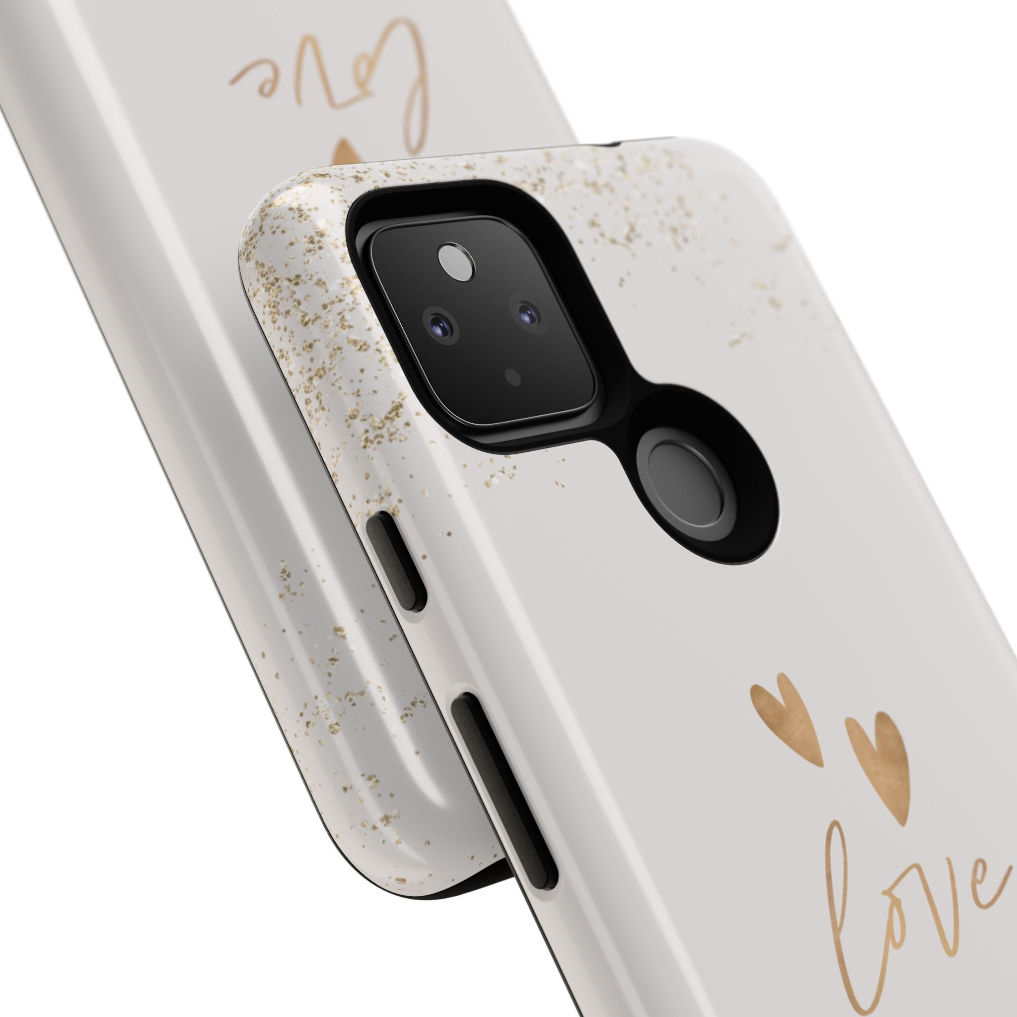 Love Hearts Tough Phone Case — Gold Script Romantic Protective Cover