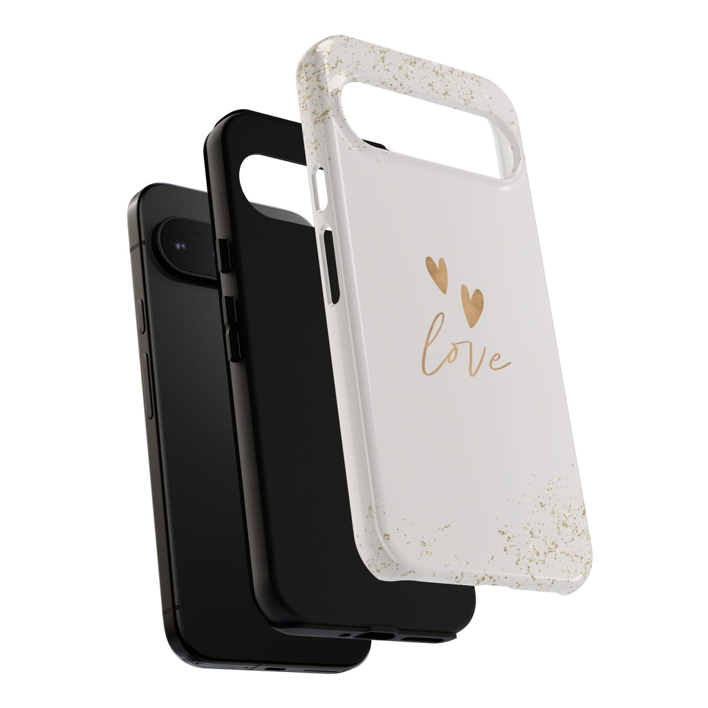 Love Hearts Tough Phone Case — Gold Script Romantic Protective Cover