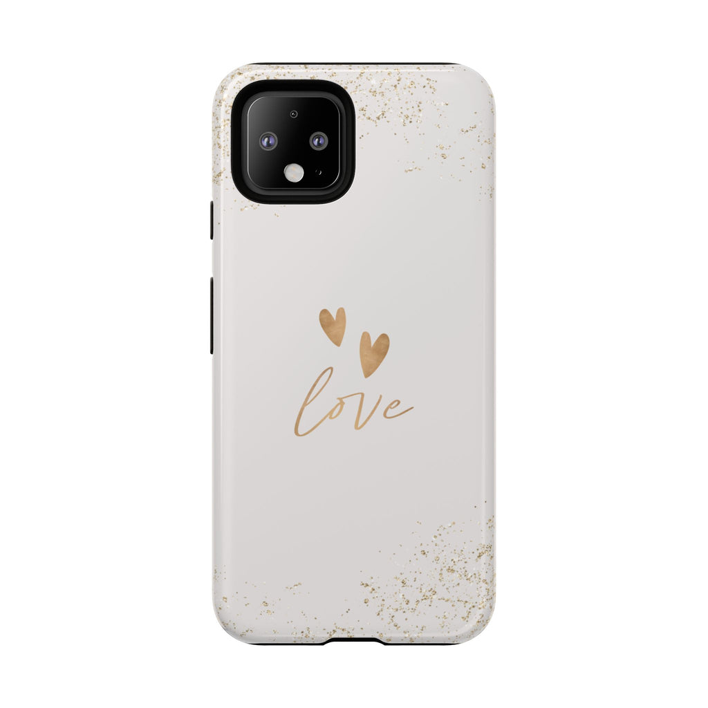 Love Hearts Tough Phone Case — Gold Script Romantic Protective Cover