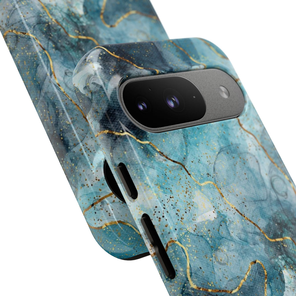 Blue Gold Marble Tough Phone Case
