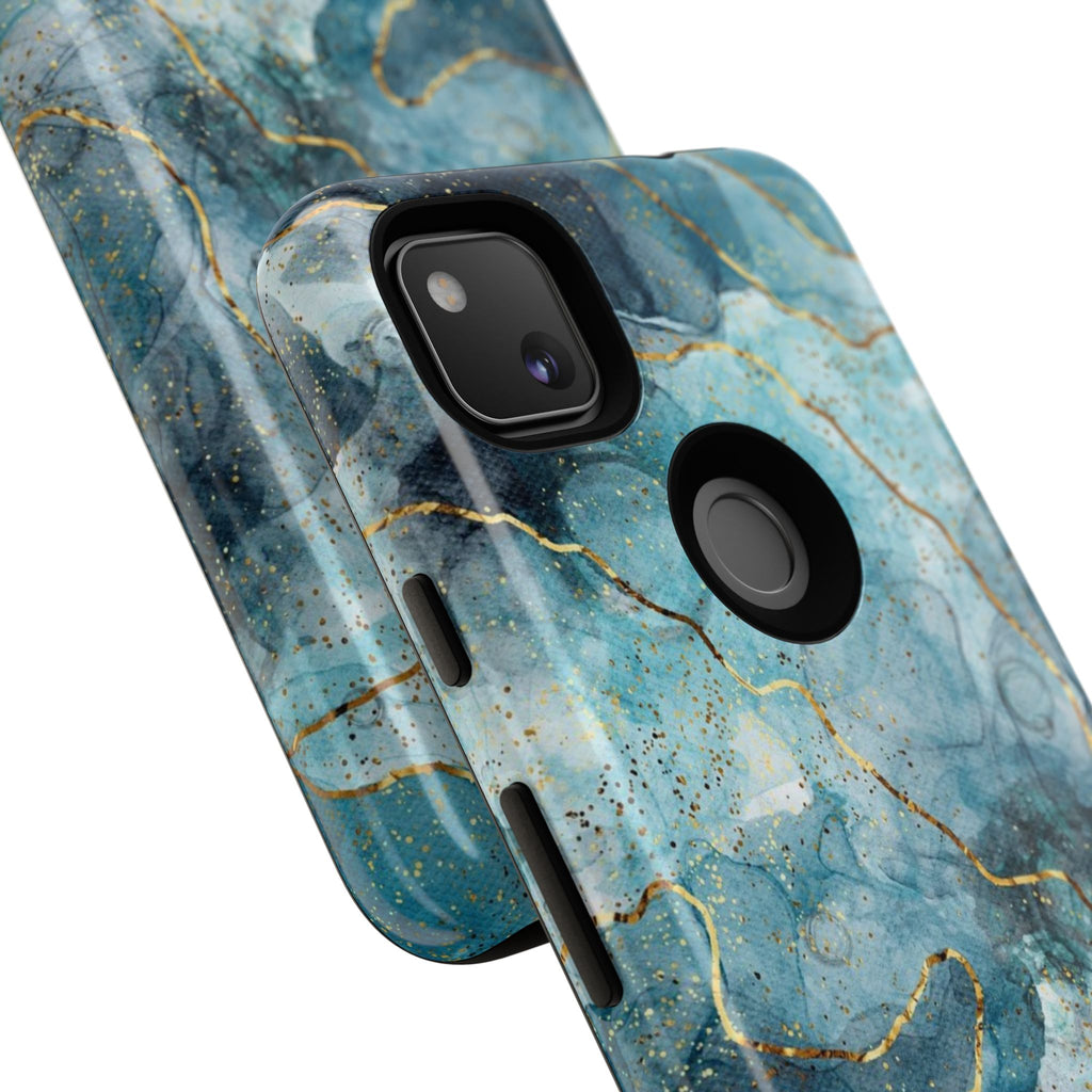 Blue Gold Marble Tough Phone Case