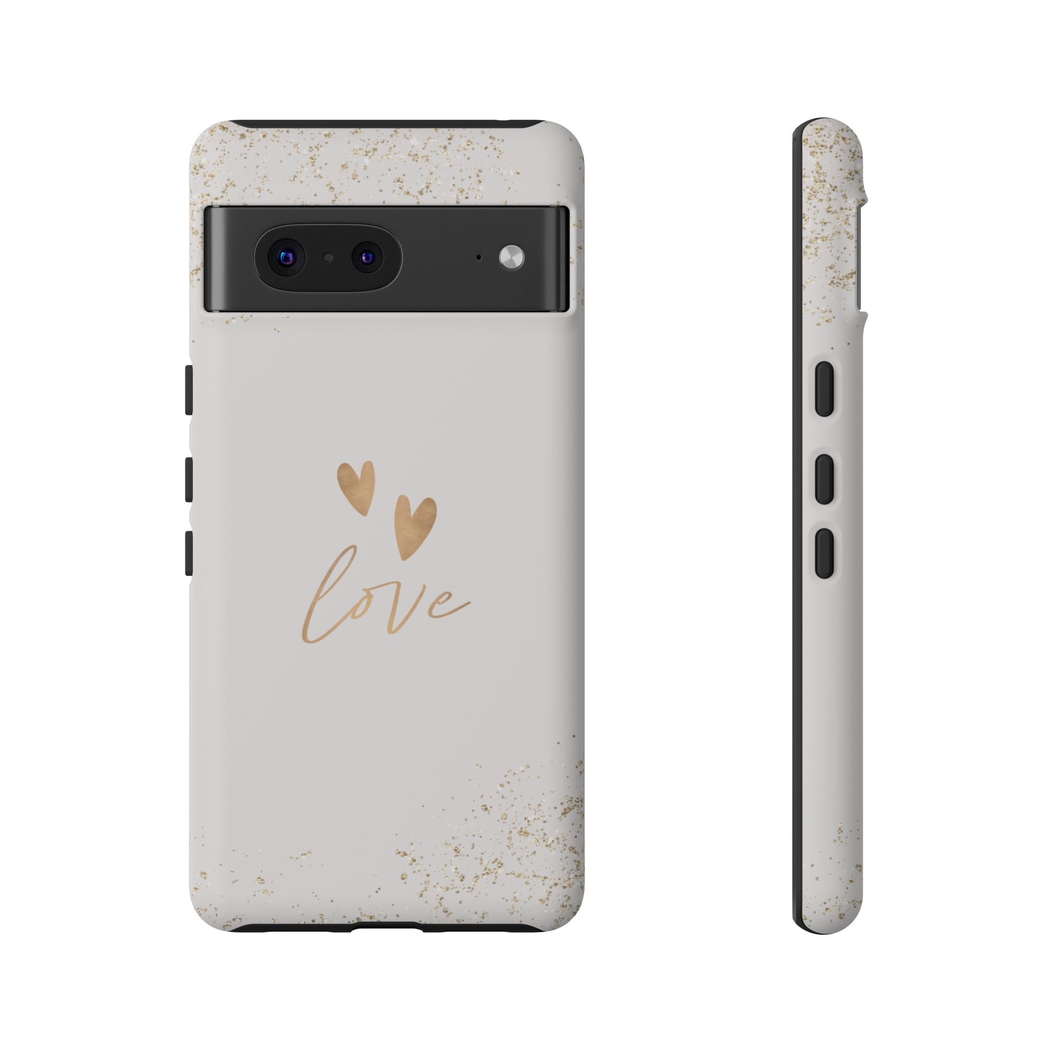 Love Hearts Tough Phone Case — Gold Script Romantic Protective Cover