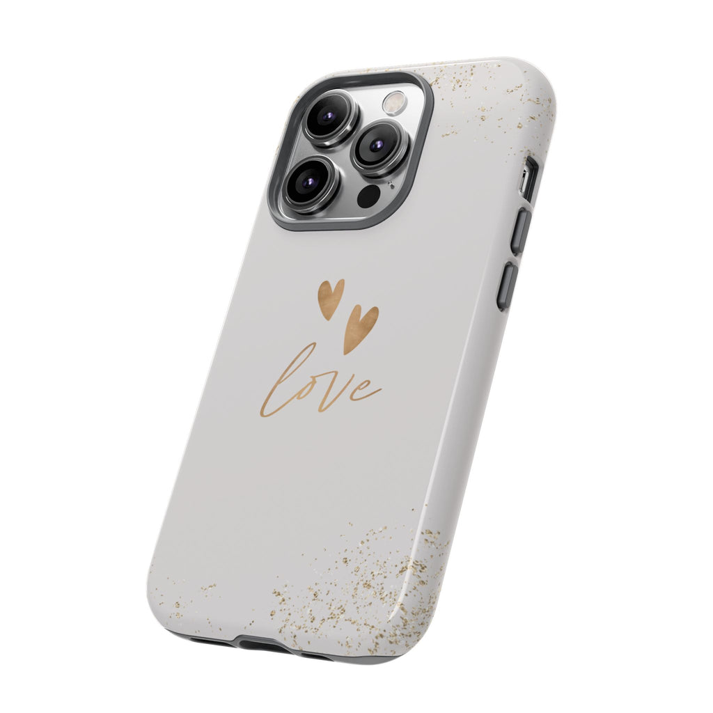 Love Hearts Tough Phone Case — Gold Script Romantic Protective Cover