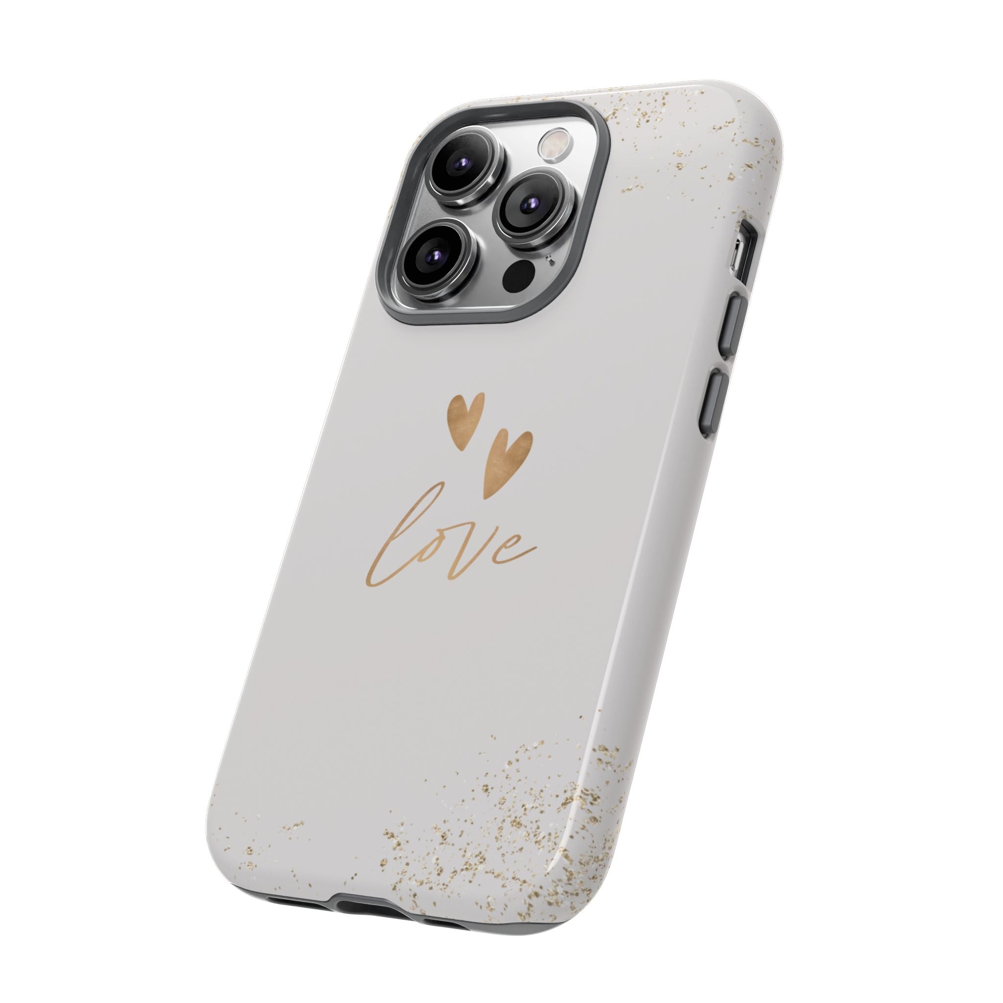 Love Hearts Tough Phone Case — Gold Script Romantic Protective Cover