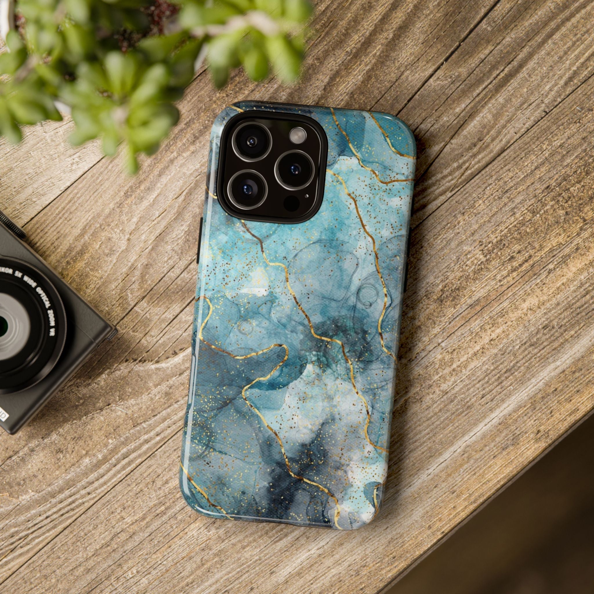 Blue Gold Marble Tough Phone Case