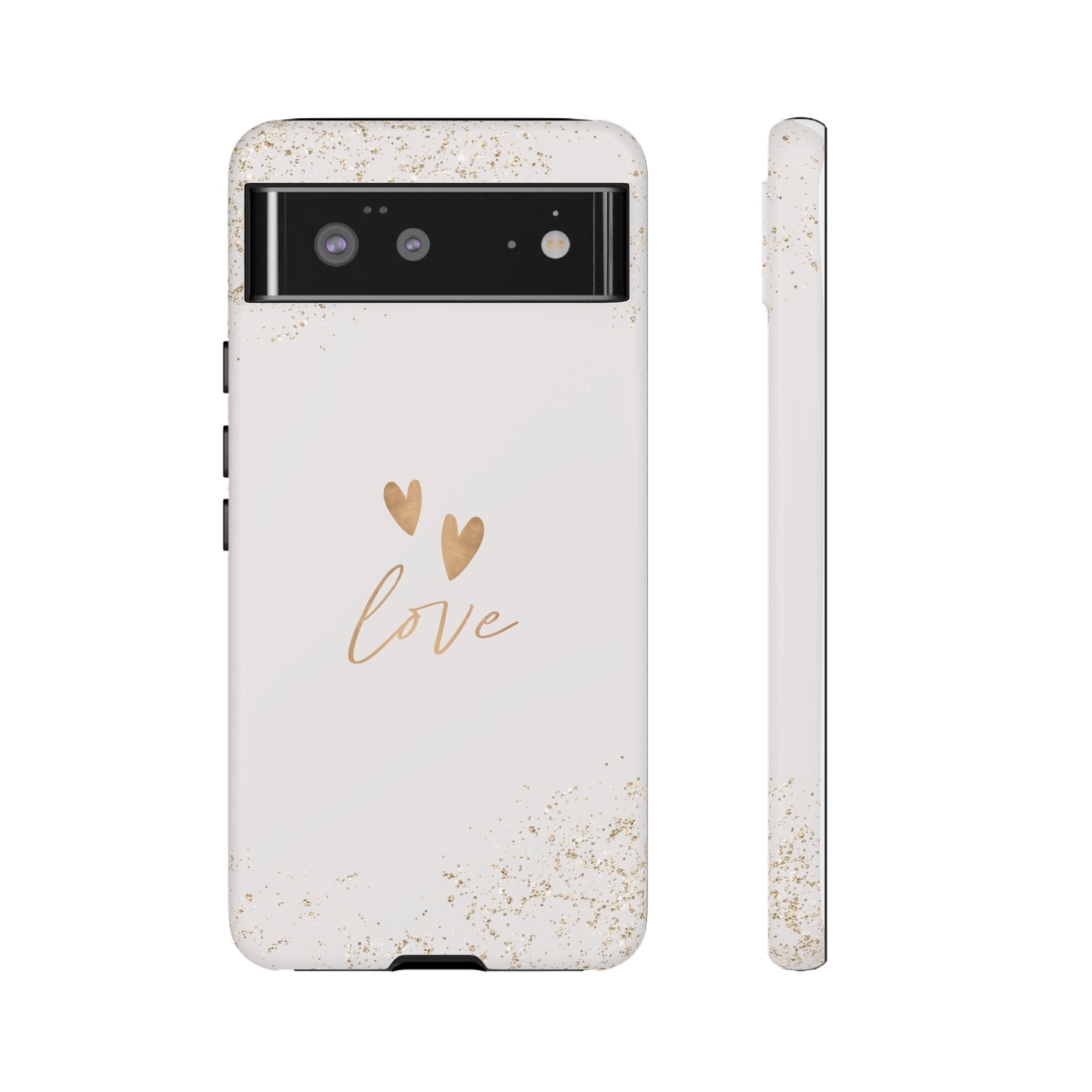 Love Hearts Tough Phone Case — Gold Script Romantic Protective Cover