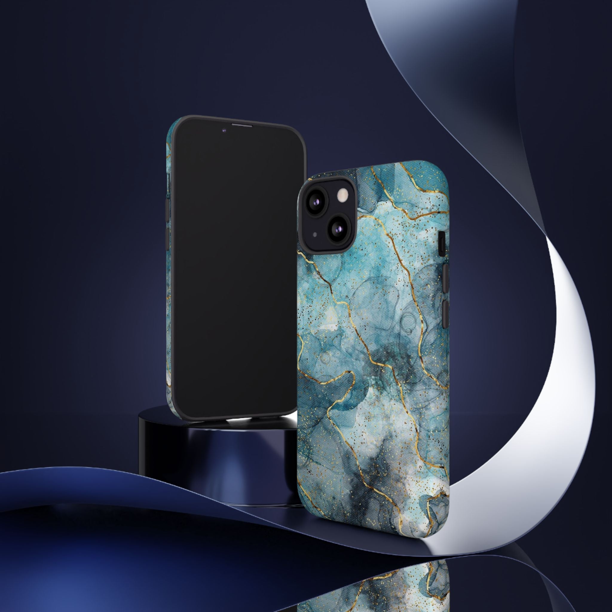 Blue Gold Marble Tough Phone Case