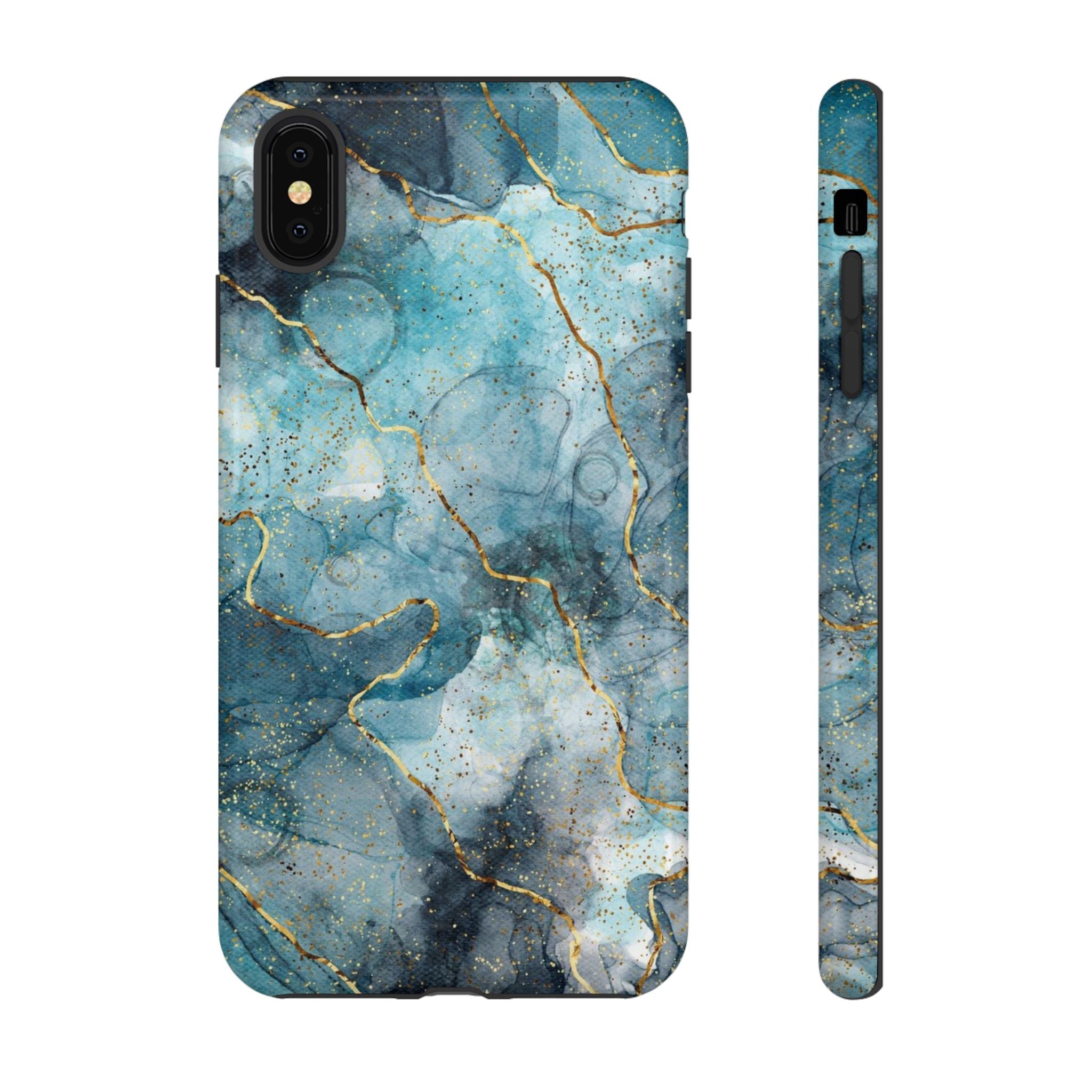 Blue Gold Marble Tough Phone Case