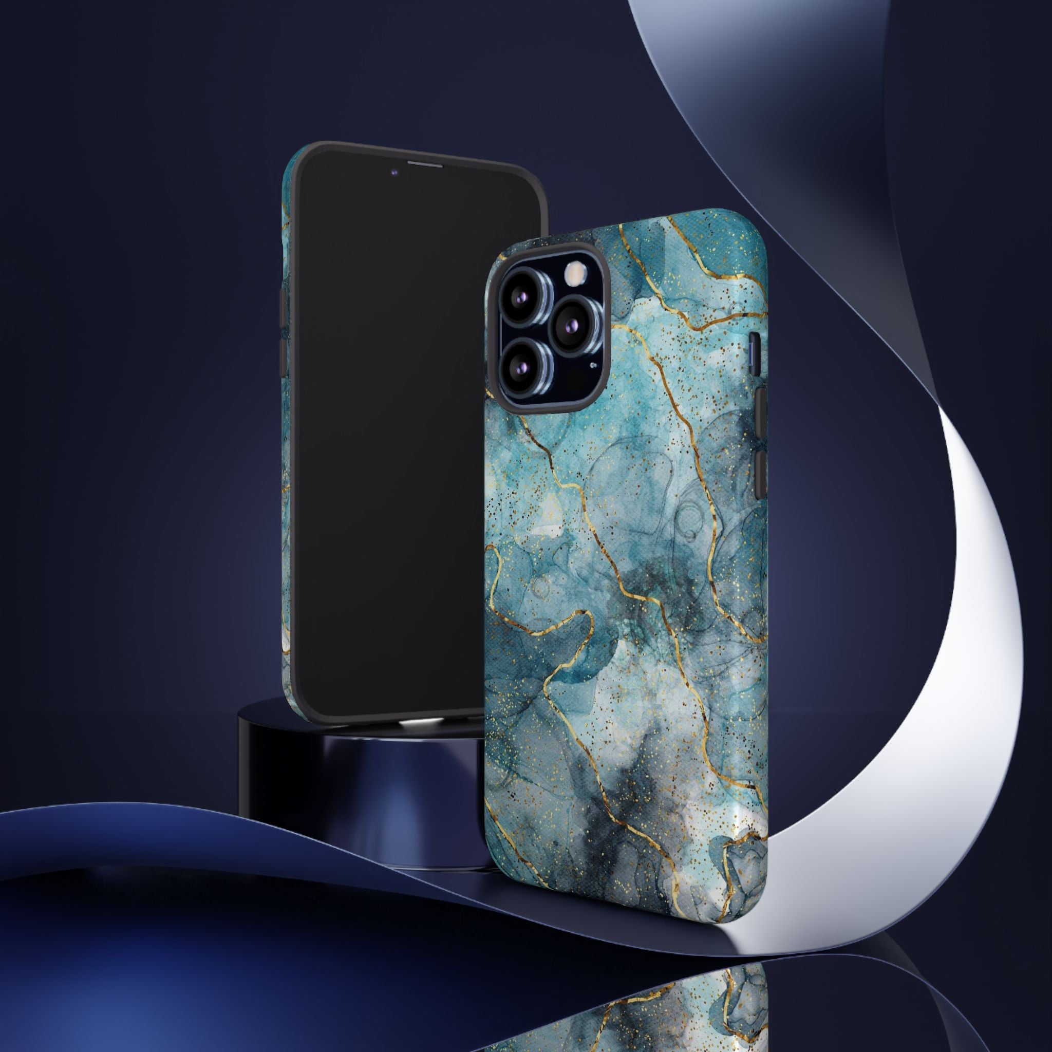 Blue Gold Marble Tough Phone Case