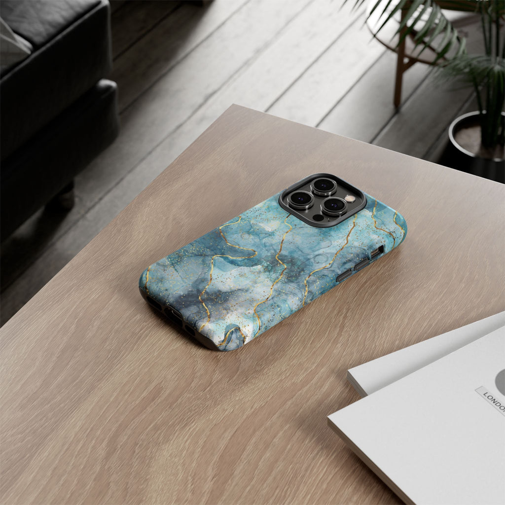 Blue Gold Marble Tough Phone Case