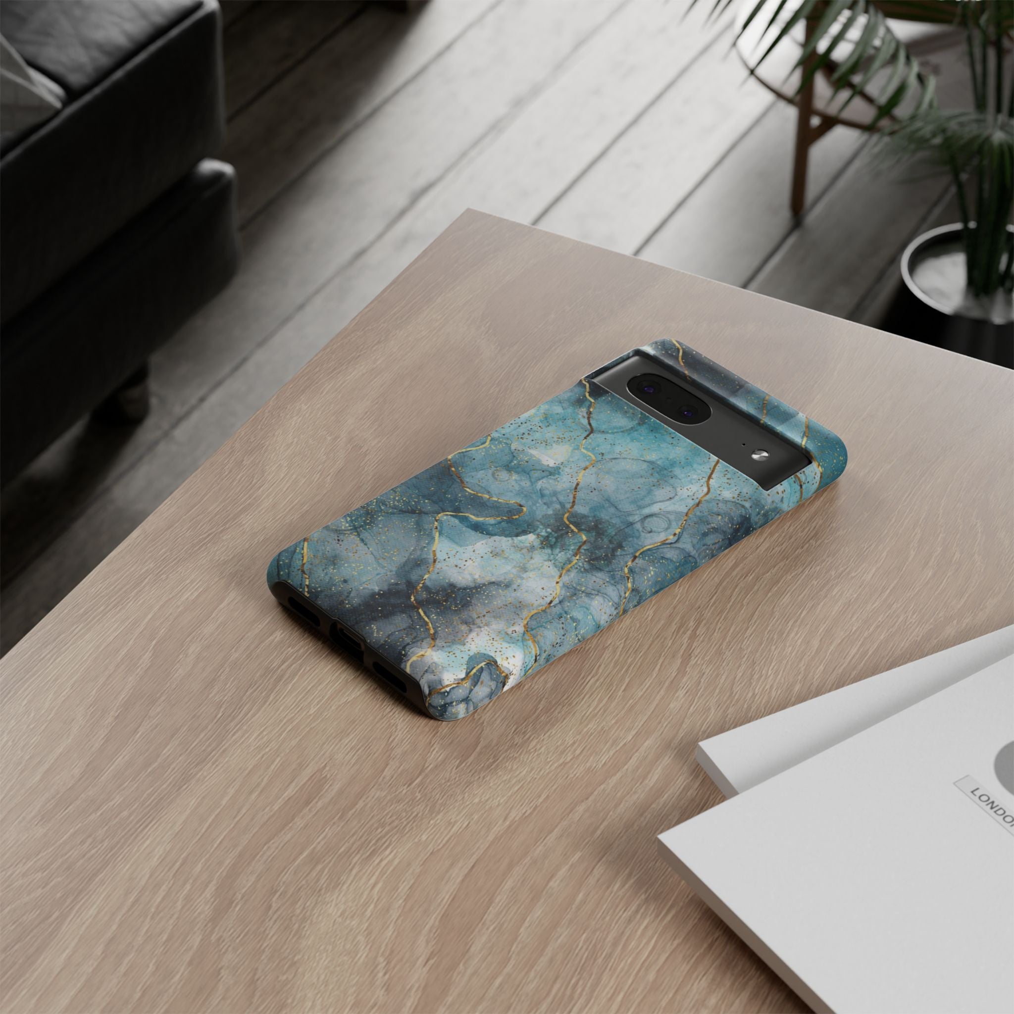 Blue Gold Marble Tough Phone Case